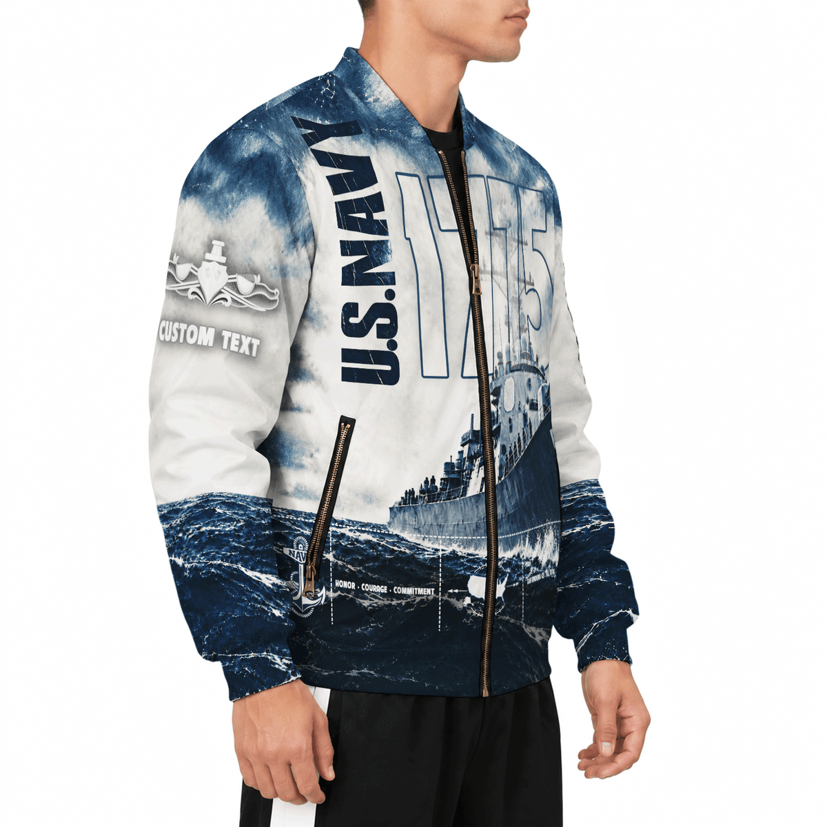 U.S. Navy Veteran Bomber Jacket Custom Military Rank & Text