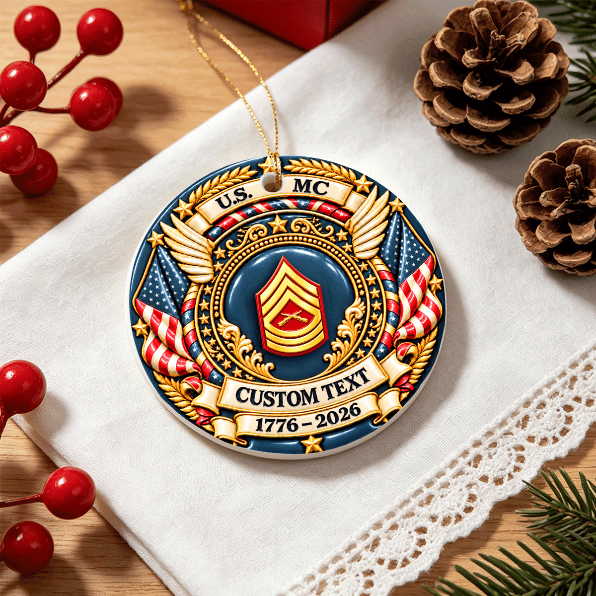 Custom Army Veteran Ceramic Ornament Personalized Rank and Text