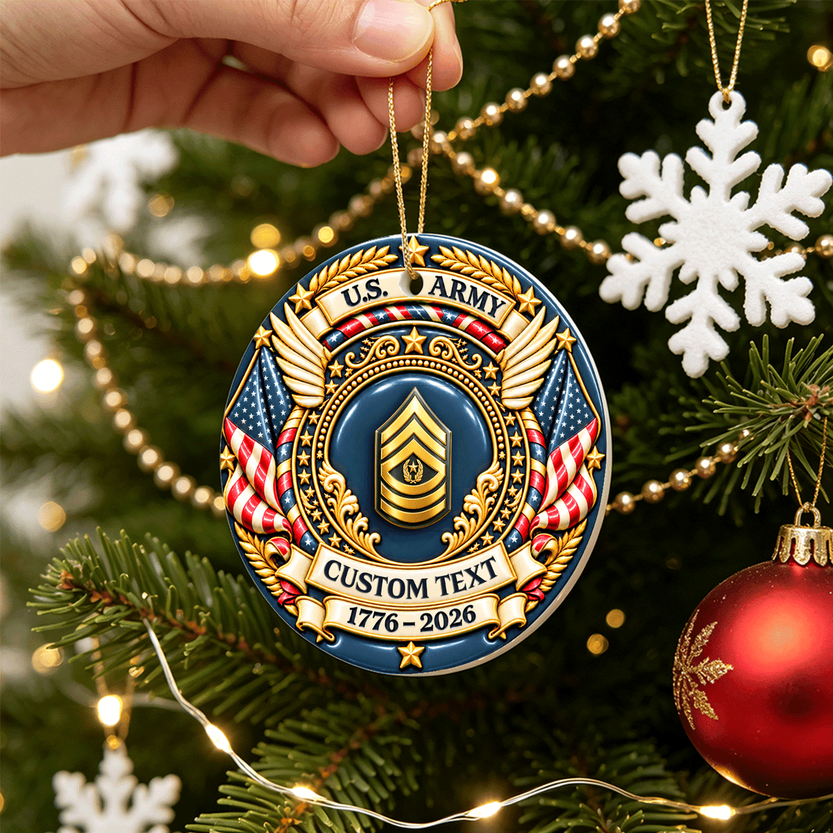 Custom Army Veteran Ceramic Ornament Personalized Rank and Text