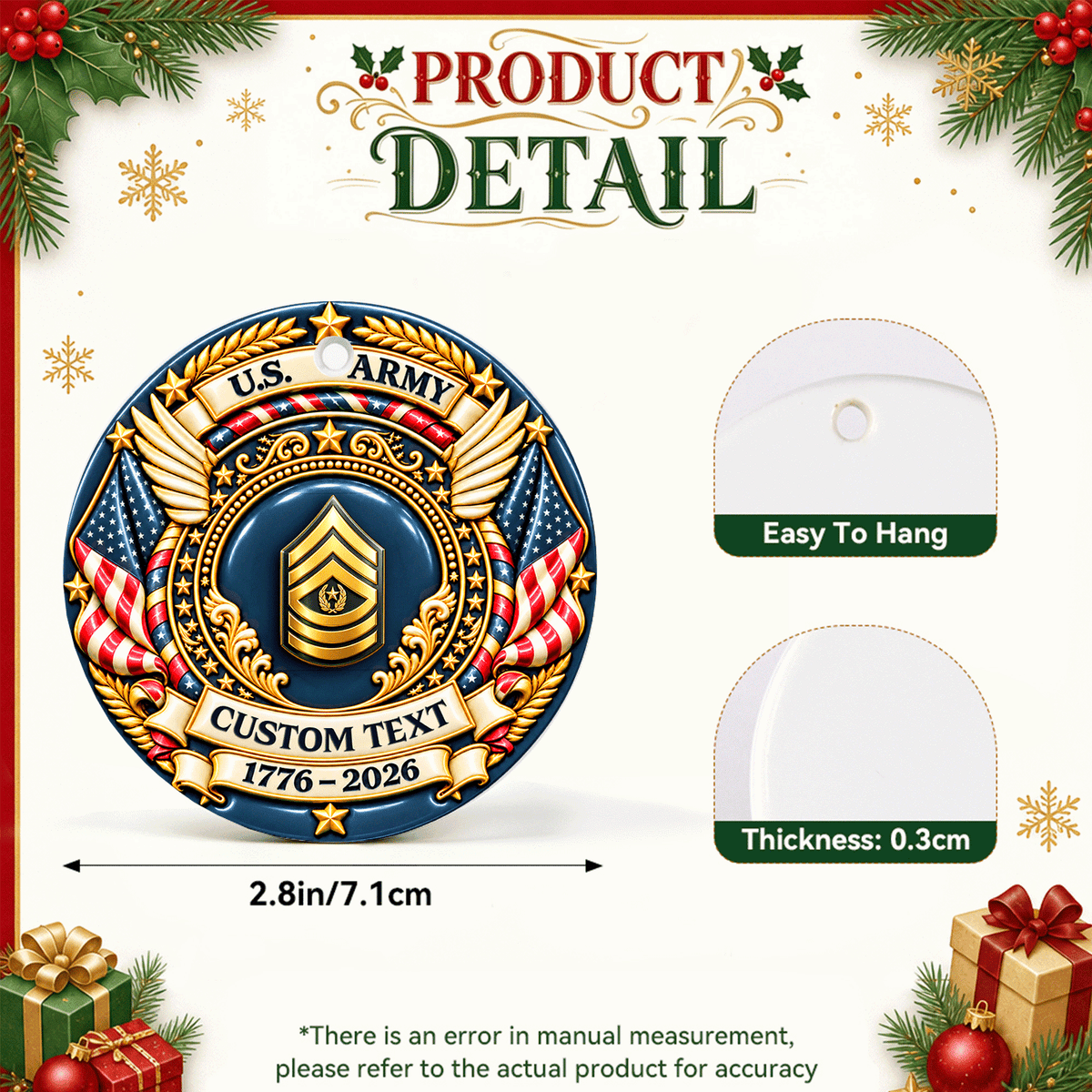 USMC 3D Relief Ornament Custom Rank and Personalized Text