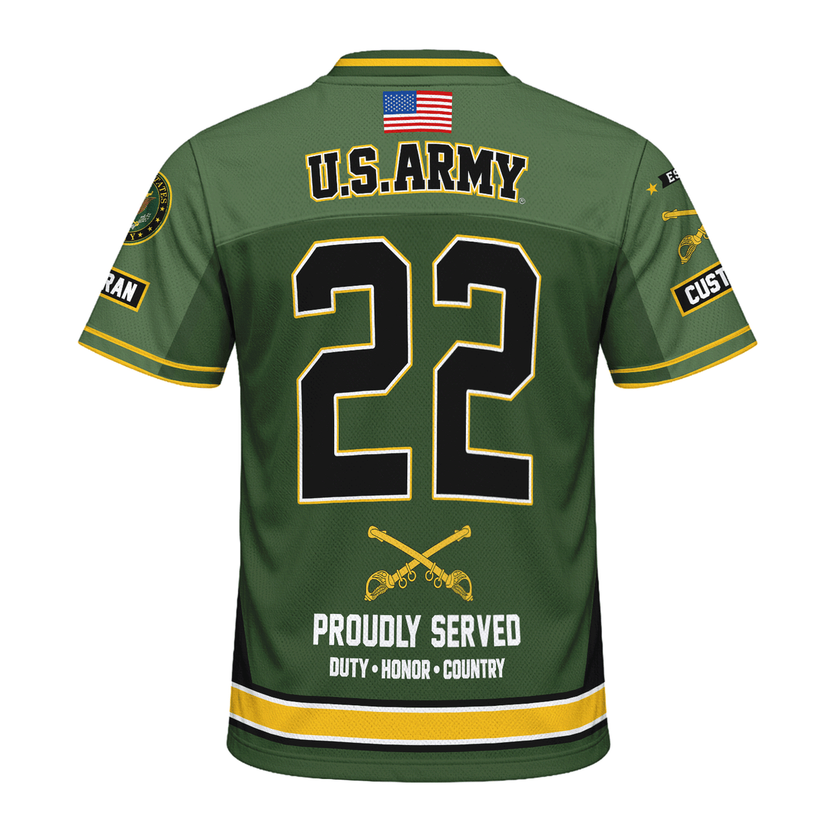 U.S. Army Veteran Jersey Personalized Military Rank and Custom Text