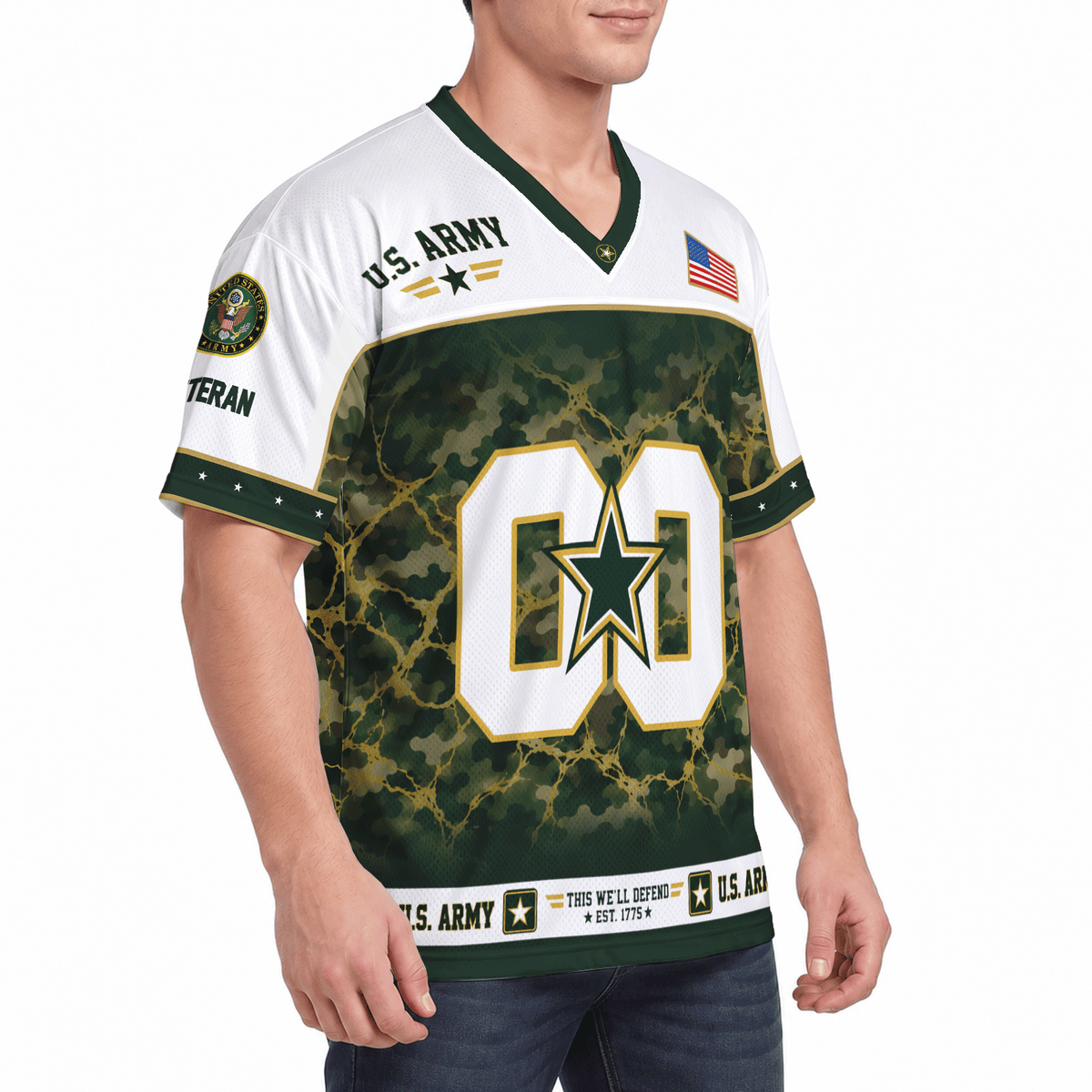 Personalized Army Jersey Custom Rank and Text Veteran Military Gift