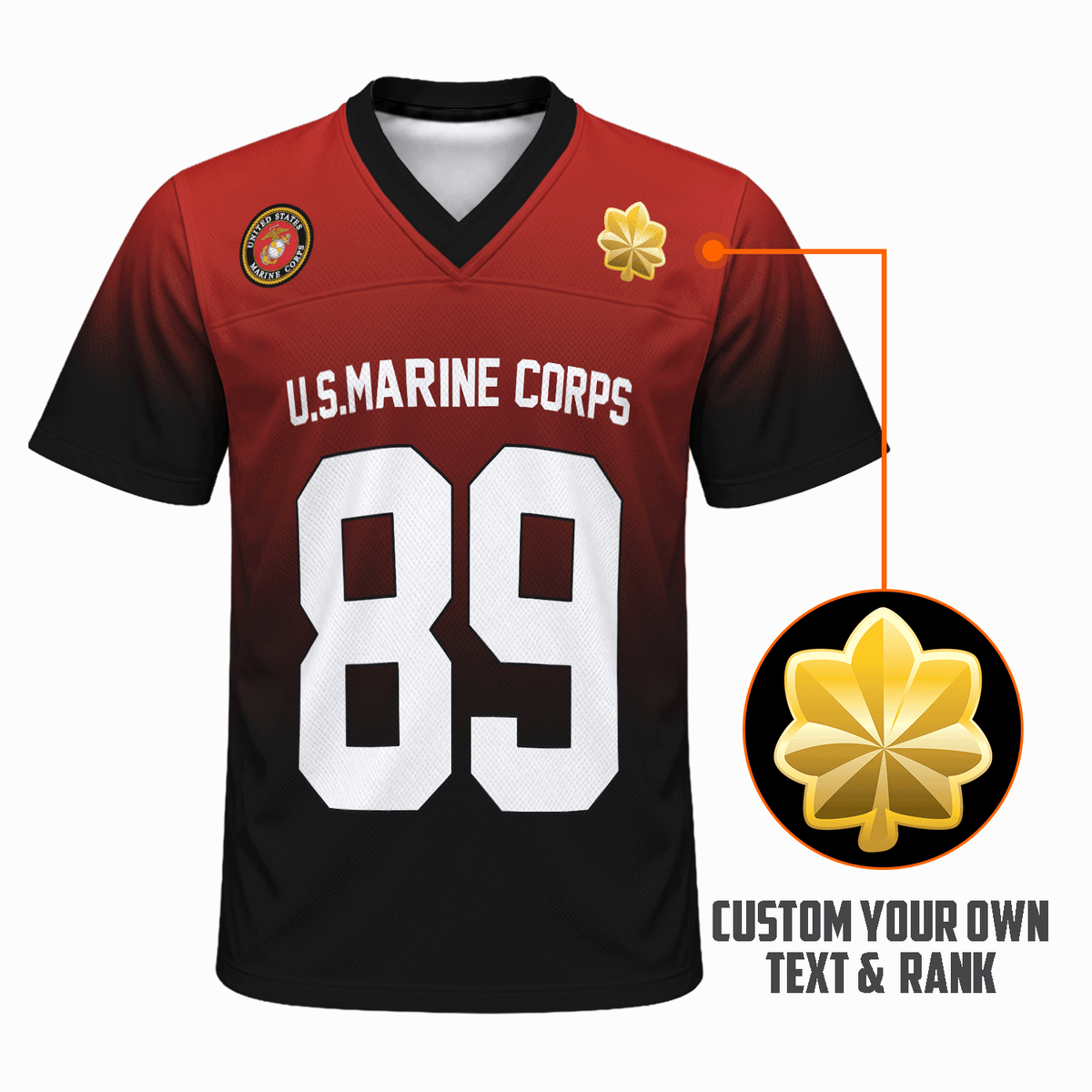 USMC Military Jersey Custom Rank Name Text and Personalized Number