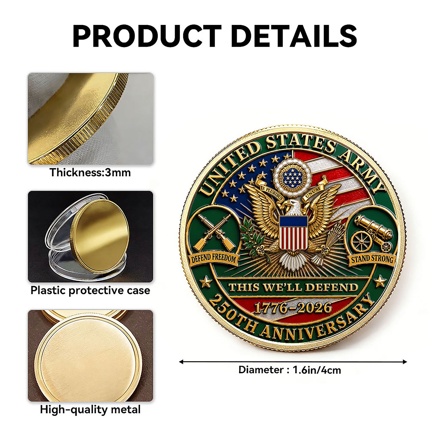 Personalized U.S. Army 250th Anniversary Challenge Coin