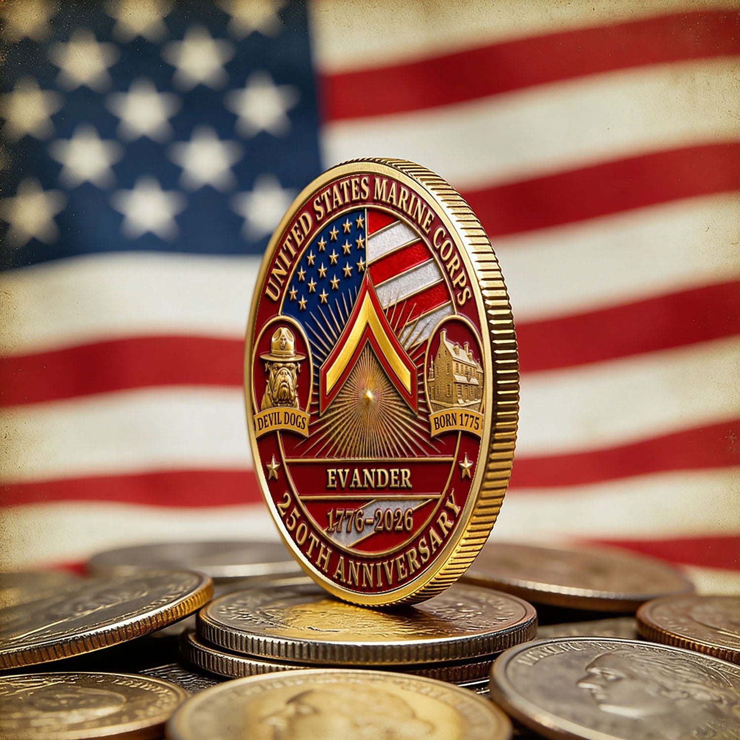 Personalized U.S. MARlNES 250th Anniversary Challenge Coin