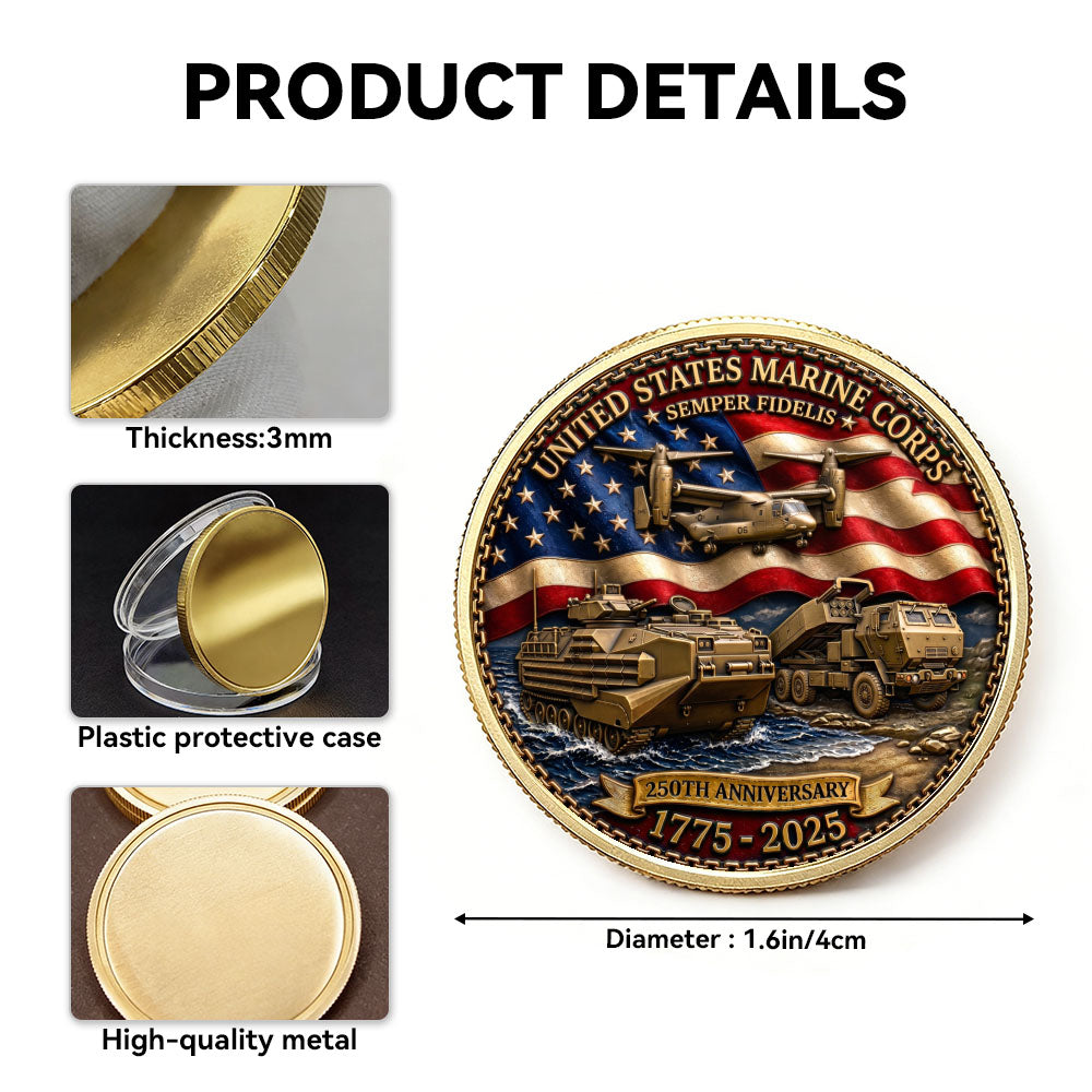 Personalized U.S. MARlNES 250th Anniversary Tank Challenge Coin