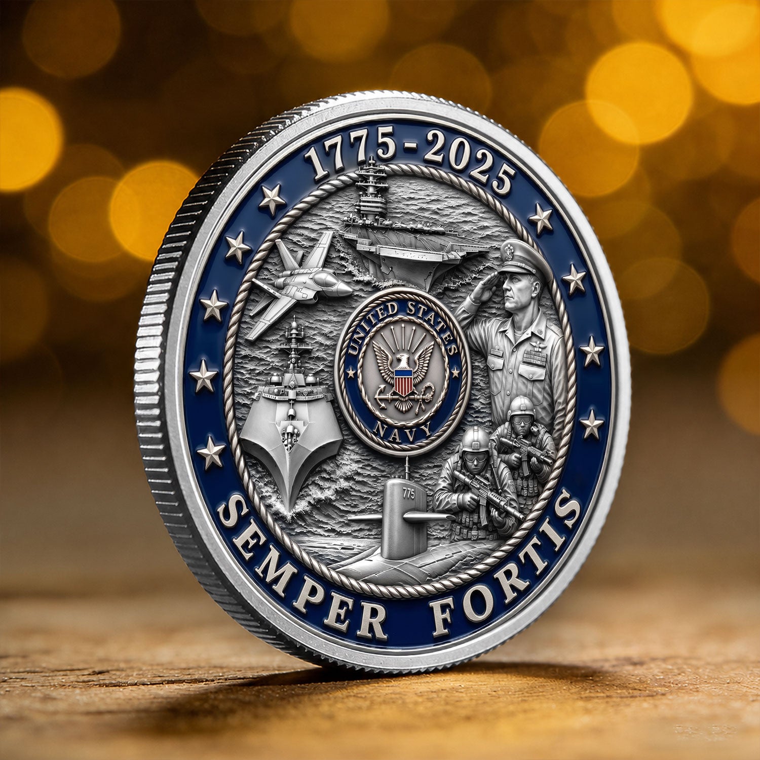 America 250 Custom Navy Rank & Name Personalized 3D Challenge Coin