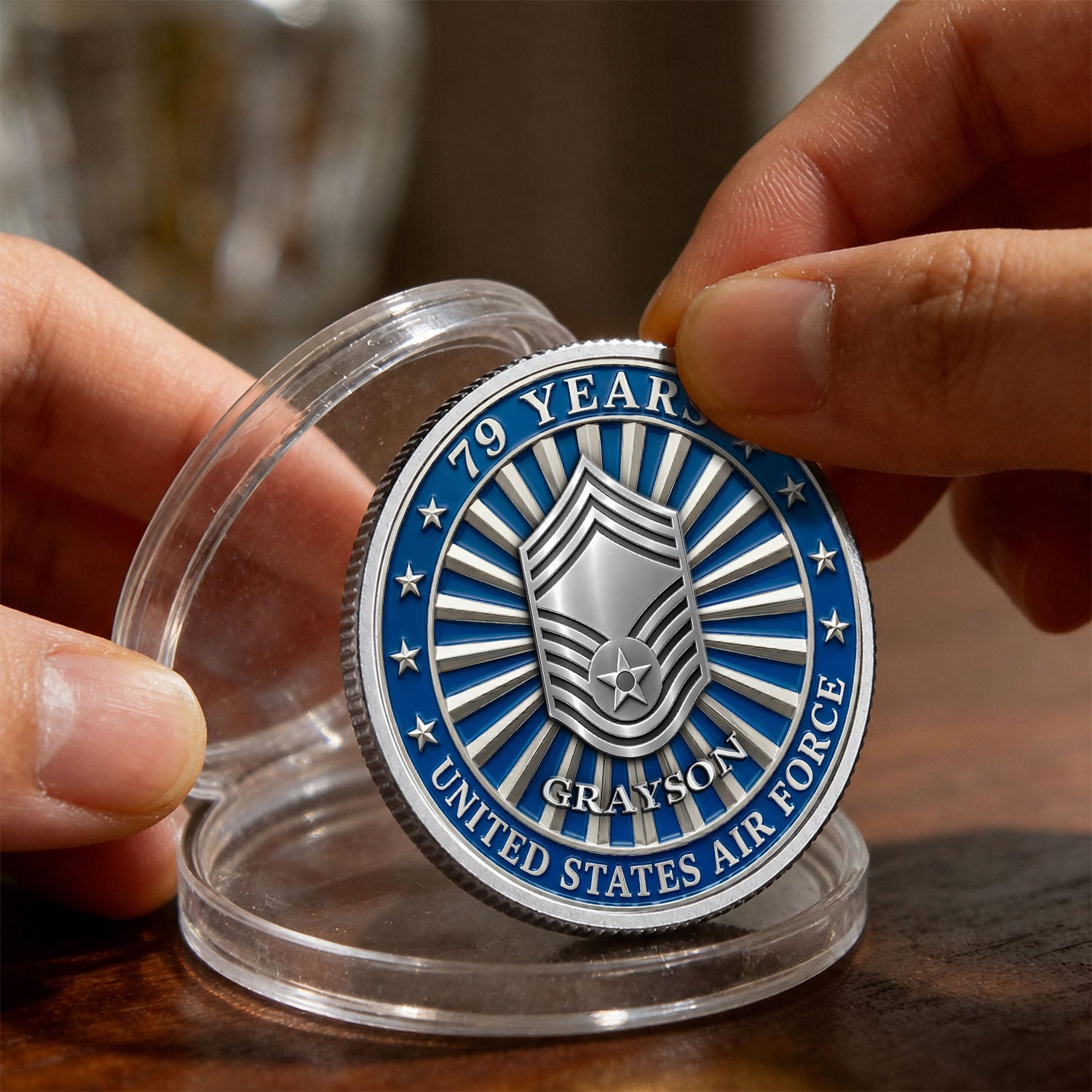 USA 250 Air Force Veteran Custom Text Rank Military 3D Challenge Coin
