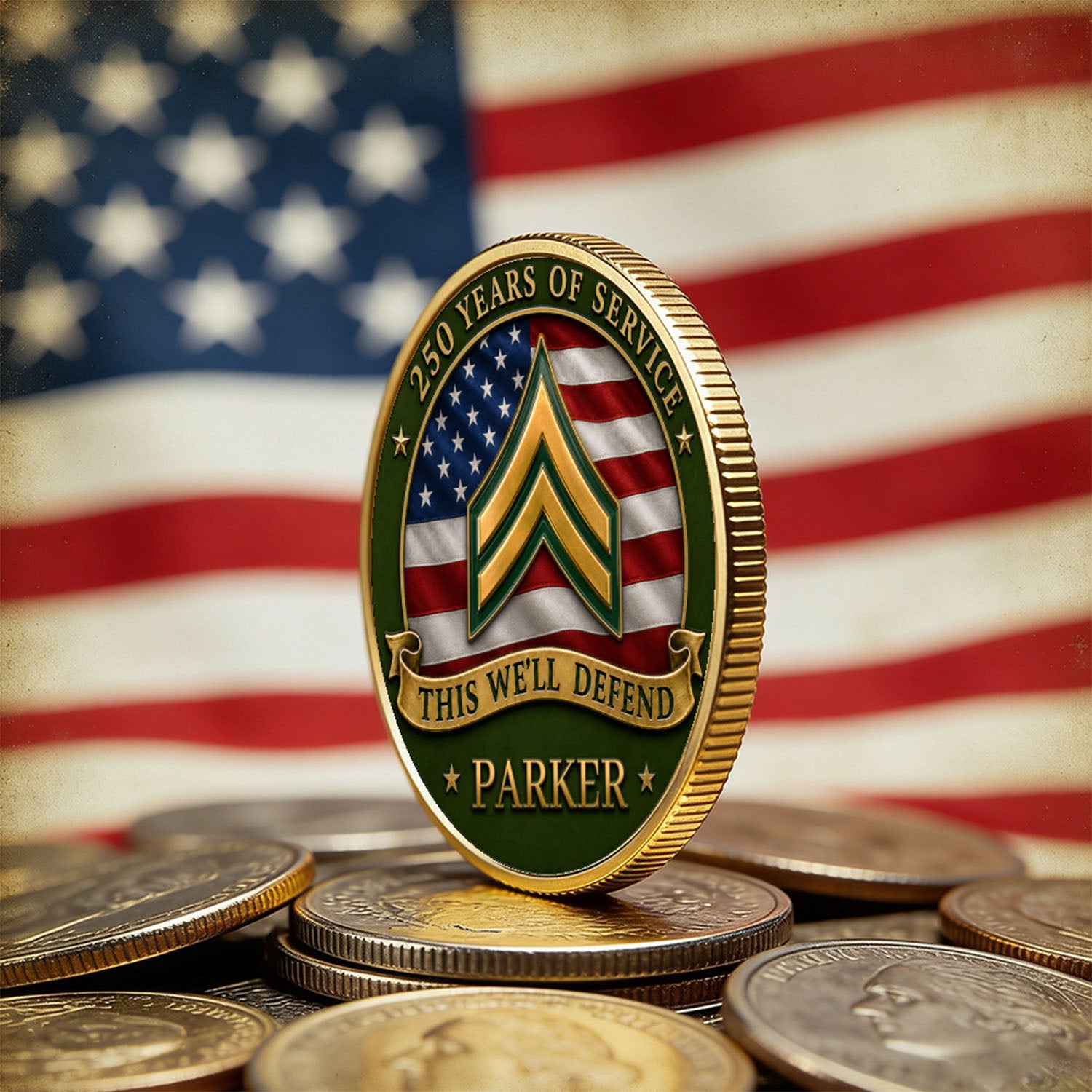 USA 250 Army Custom Name Rank 3D Challenge Coin Veteran Gift