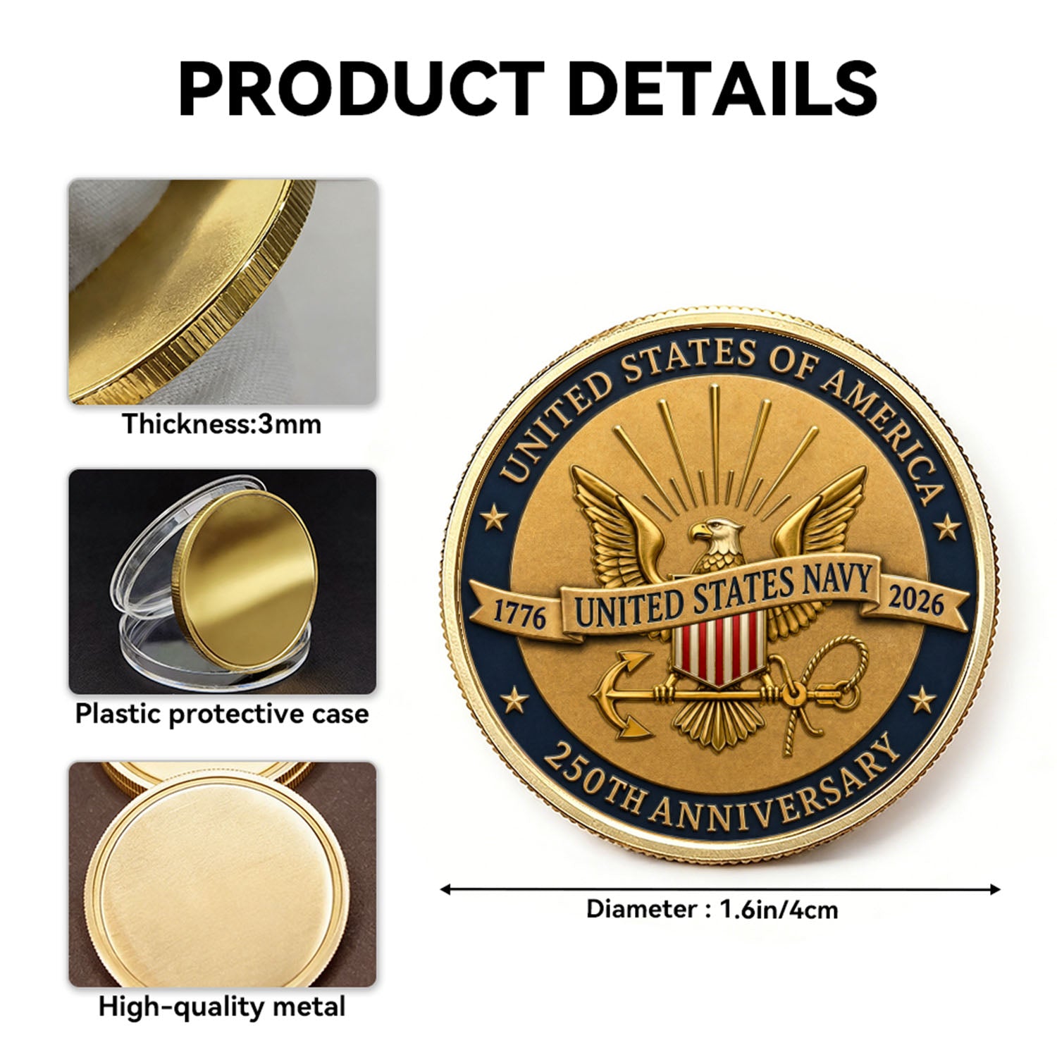 Navy 250th Anniversary Custom Rank 3D Challenge Coin Gift