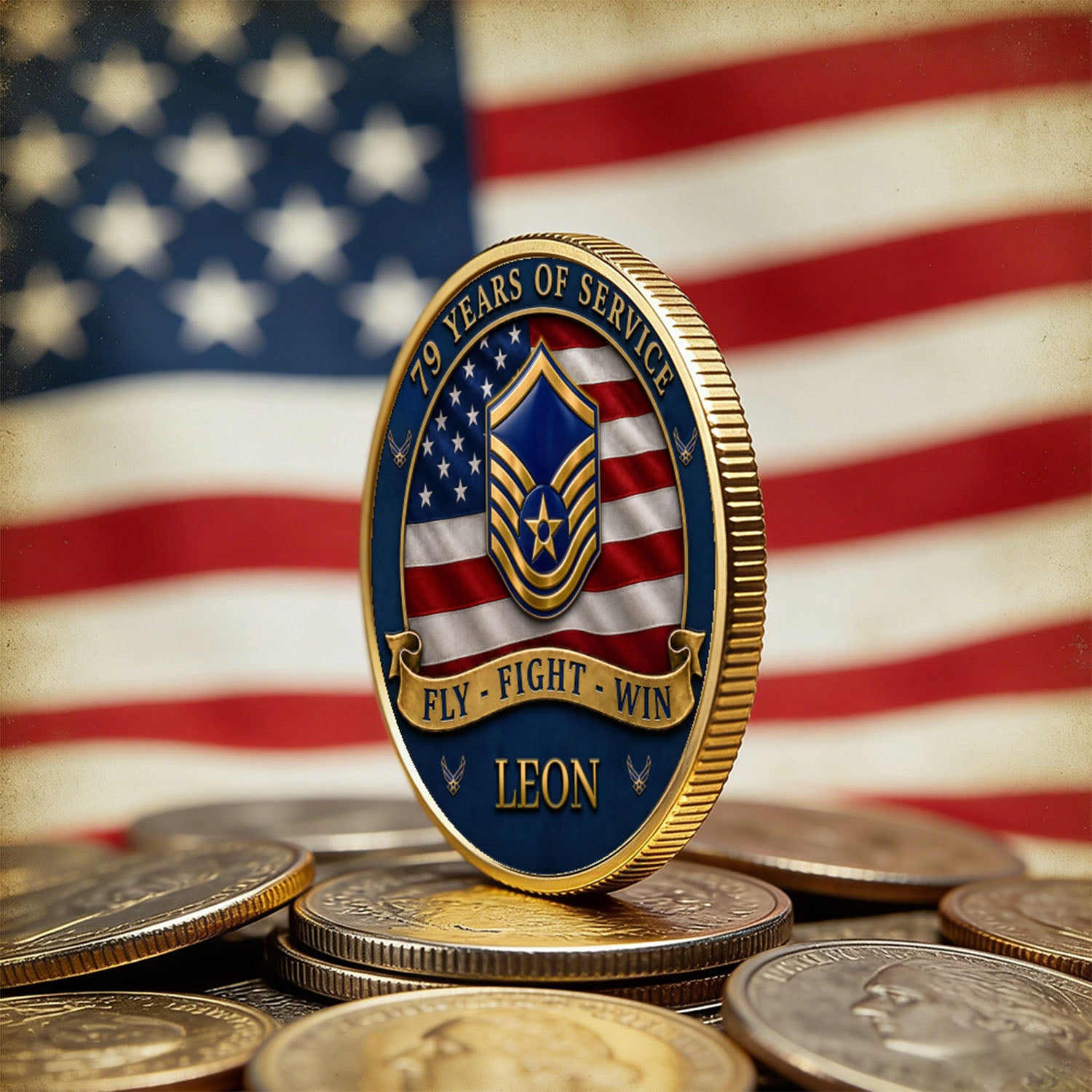 Personalized USAF Rank Name 3D Coin USA 250 Anniversary