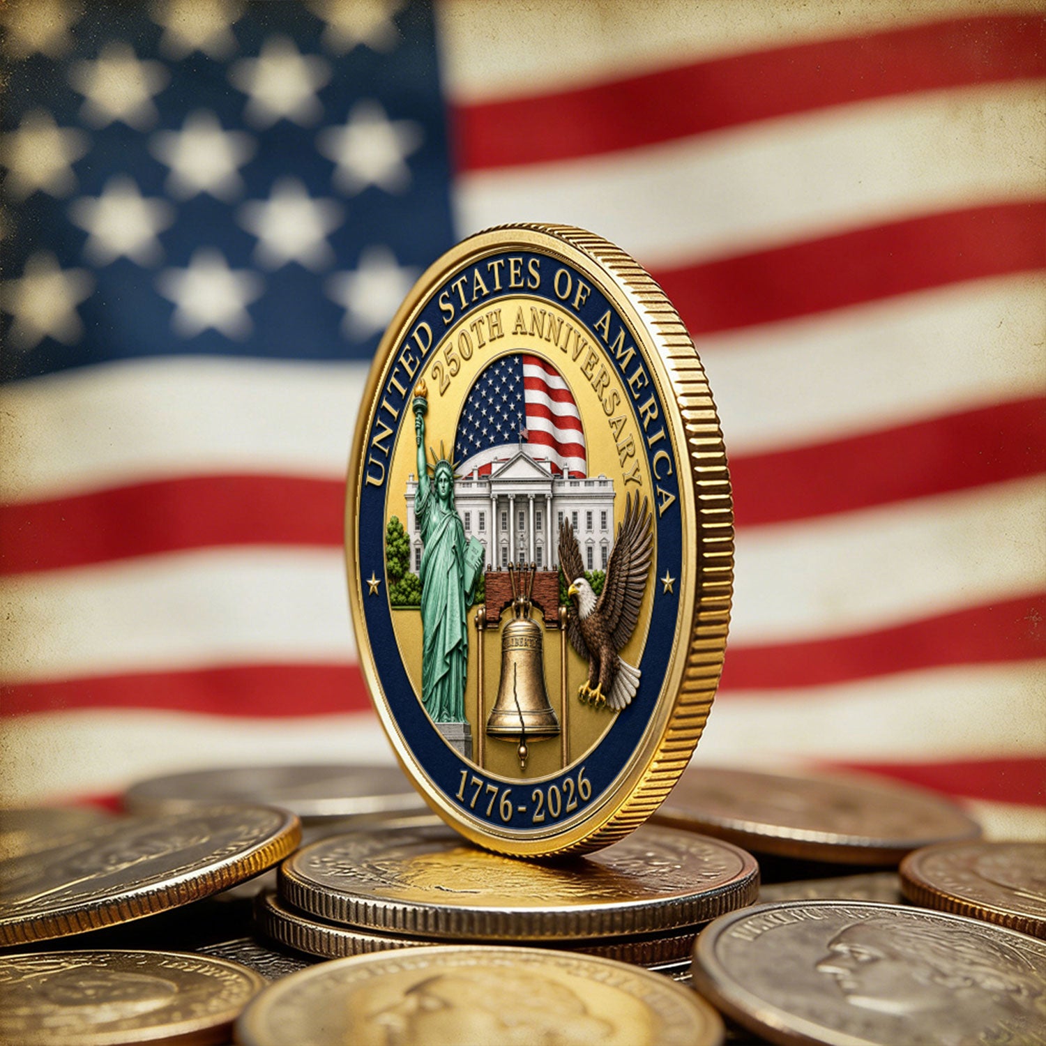 USA 250th Anniversary Custom Rank Name 3D Challenge Coin Gift
