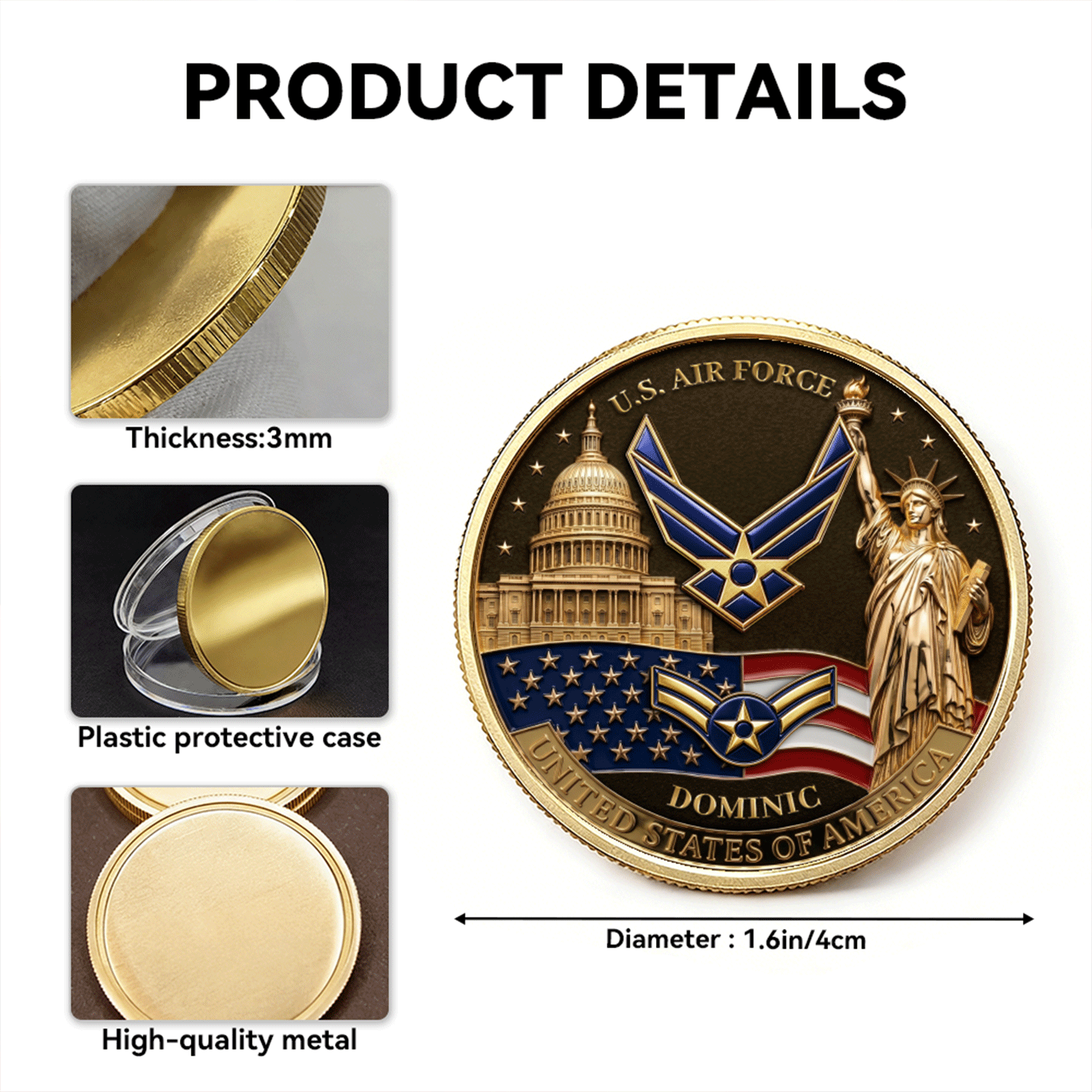 Custom USAF Rank USA 250 Years 3D Challenge Coin Gift