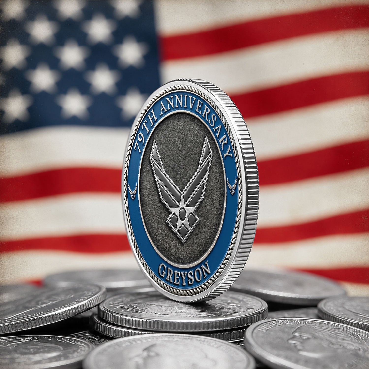 USAF Custom Name Rank 3D Challenge Coin USA 250