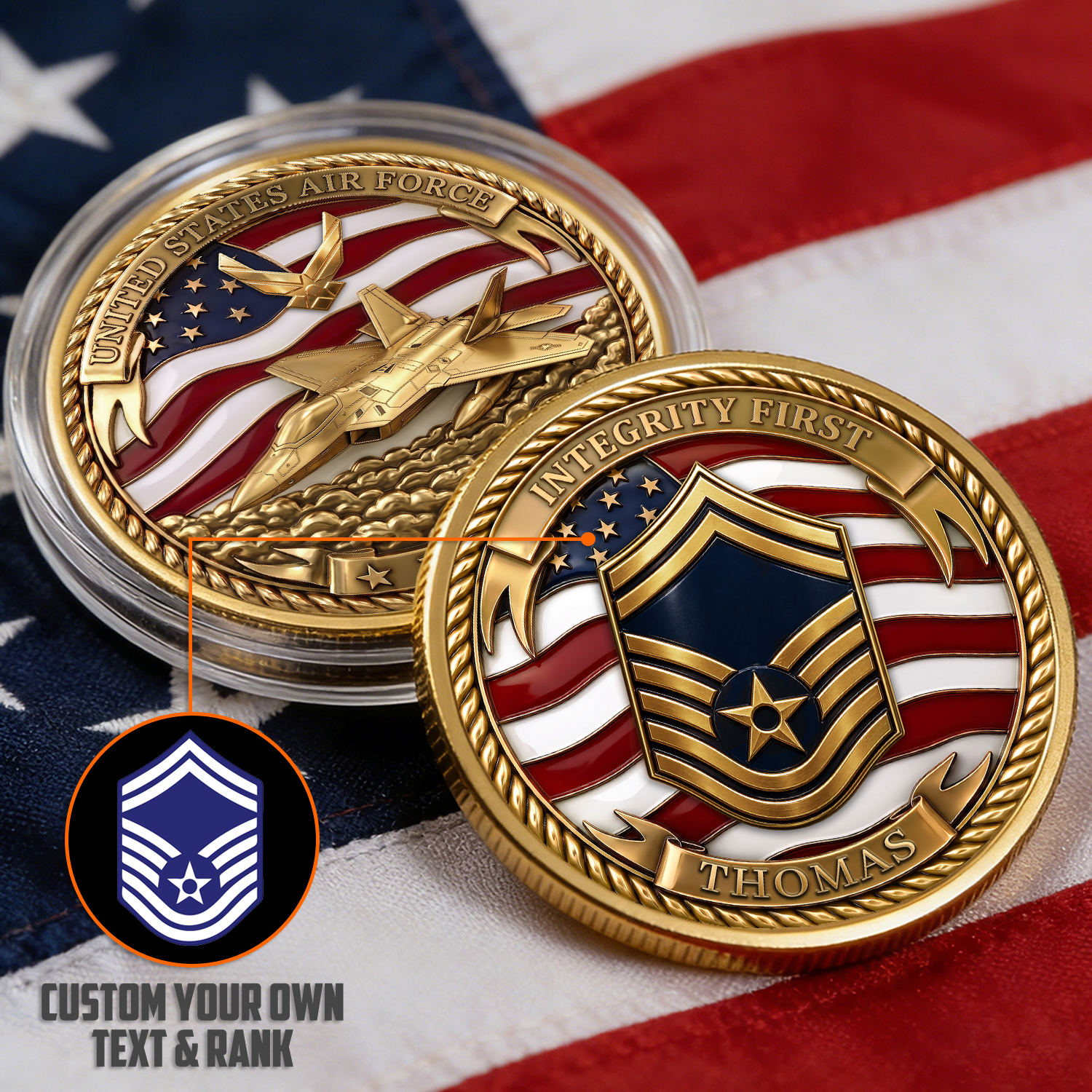Personalized USAF Achievement Rank 3D Challenge Coin