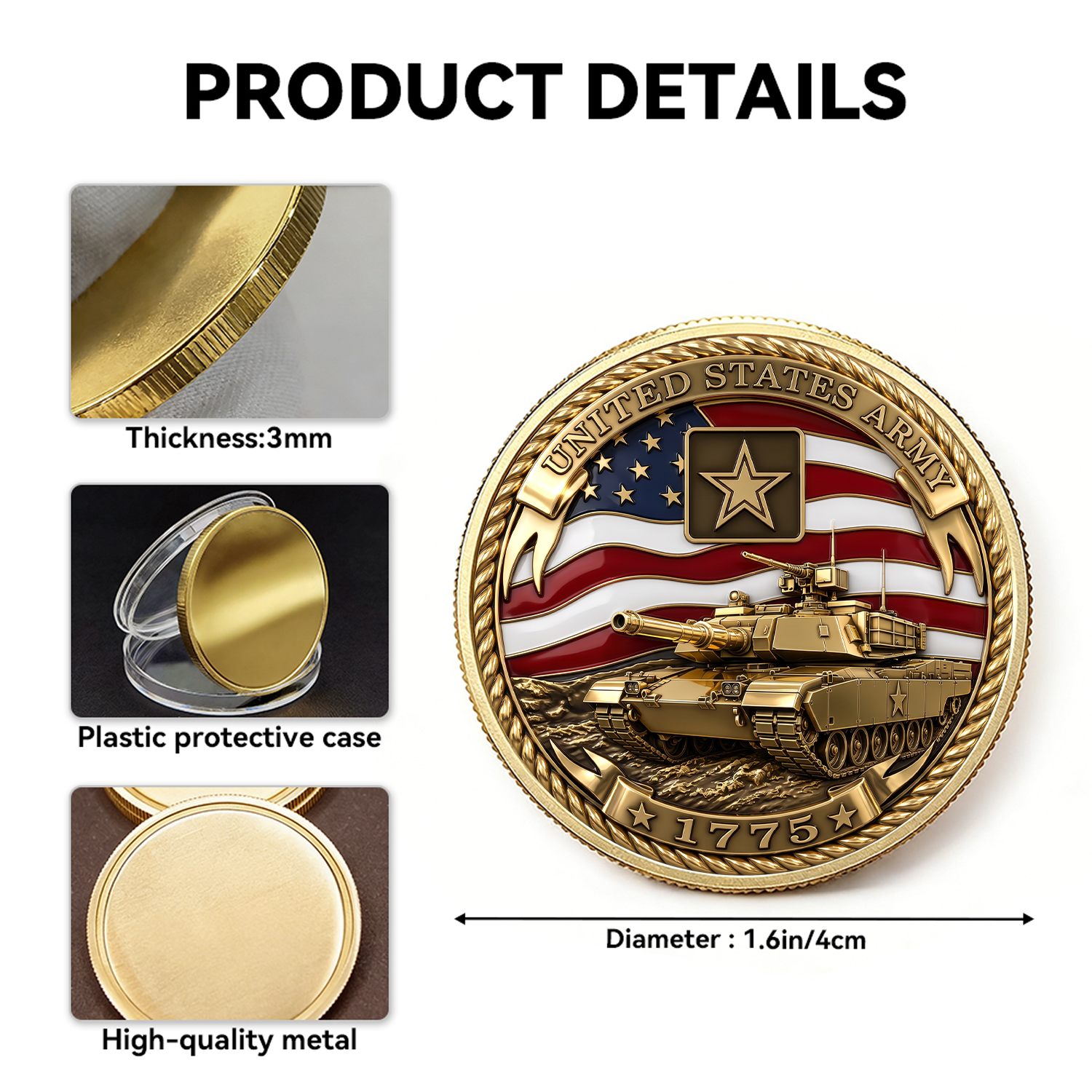 Personalized Army Service Member Rank 3D Challenge Coin Gift