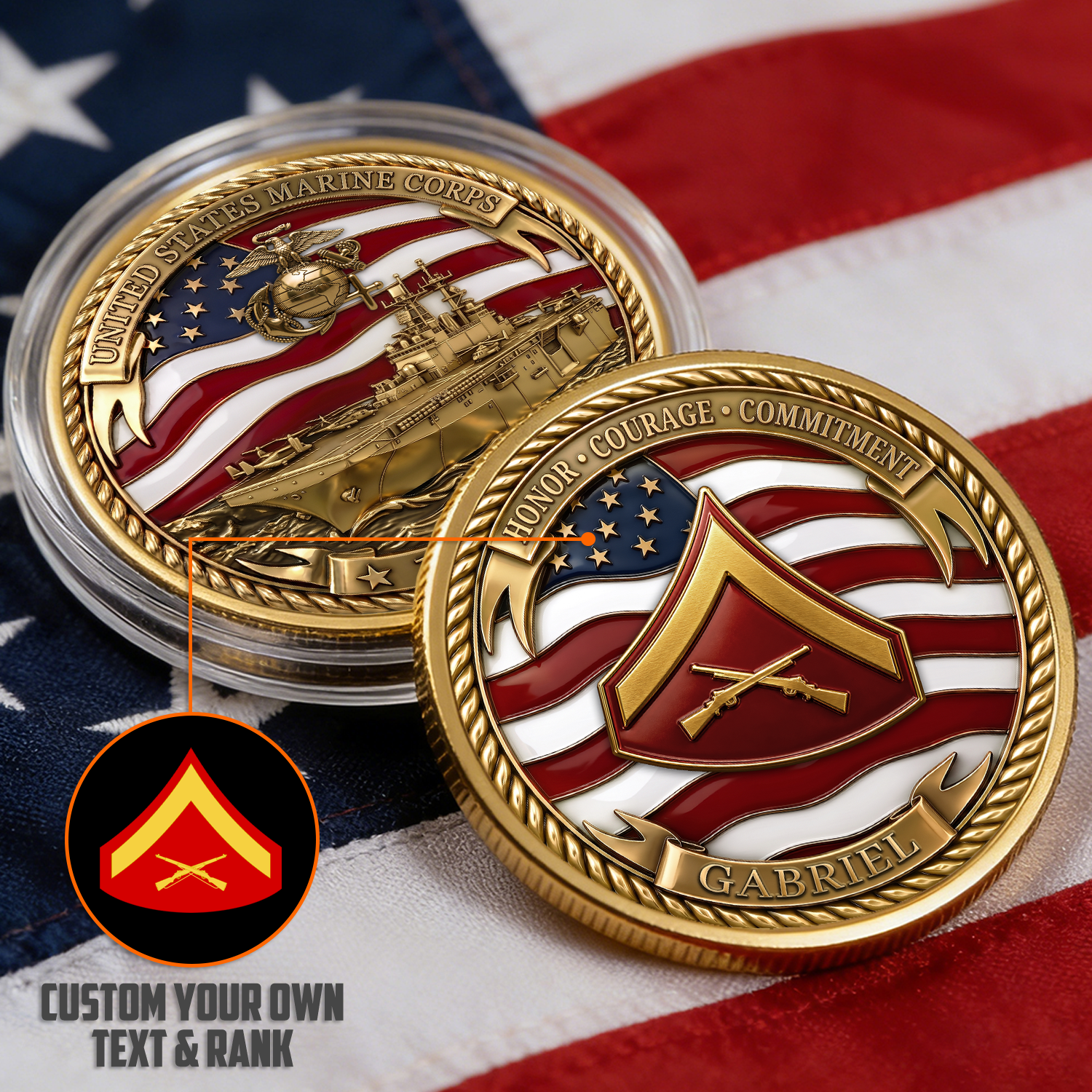 USMC Retirement Personalized Rank 3D Challenge Coin