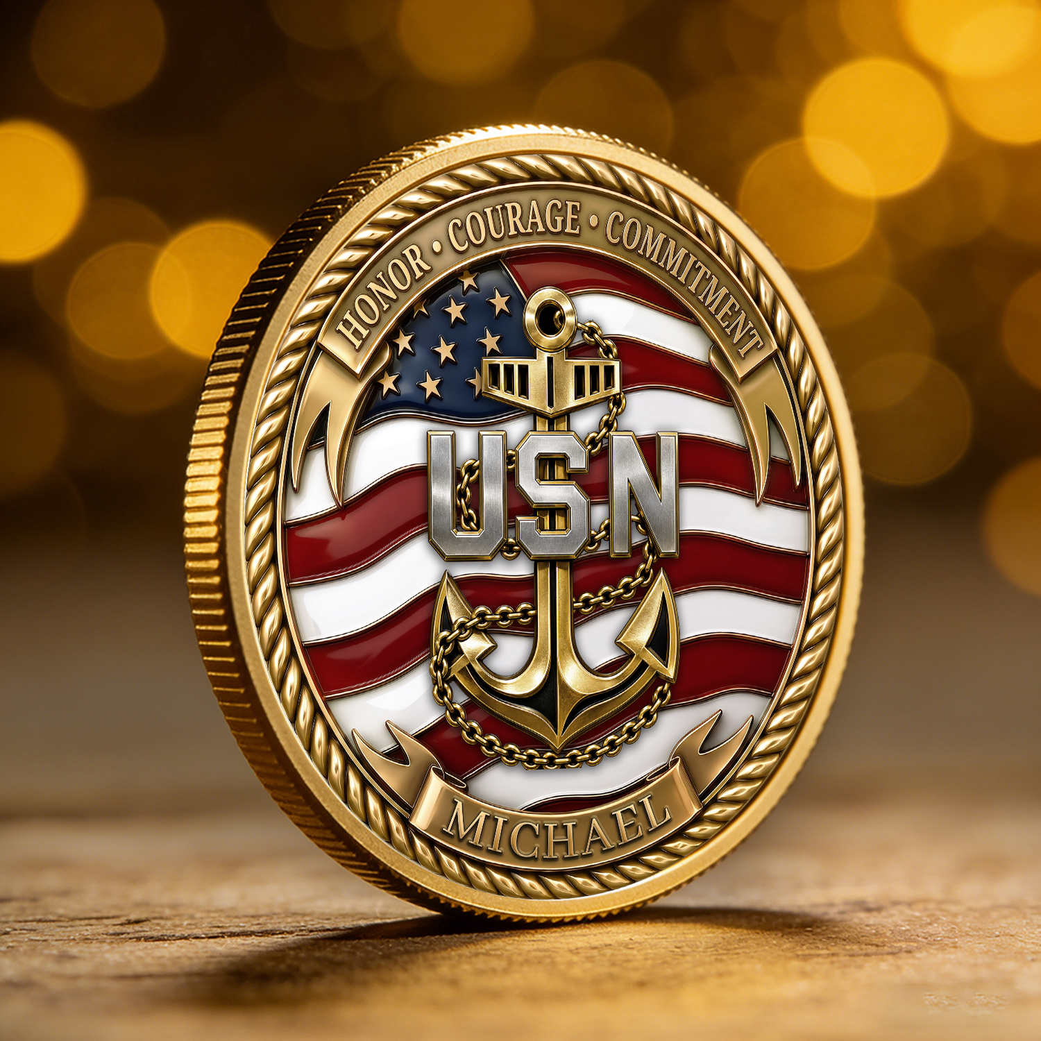Navy Service Member Personalized Rank 3D Challenge Coin Gift