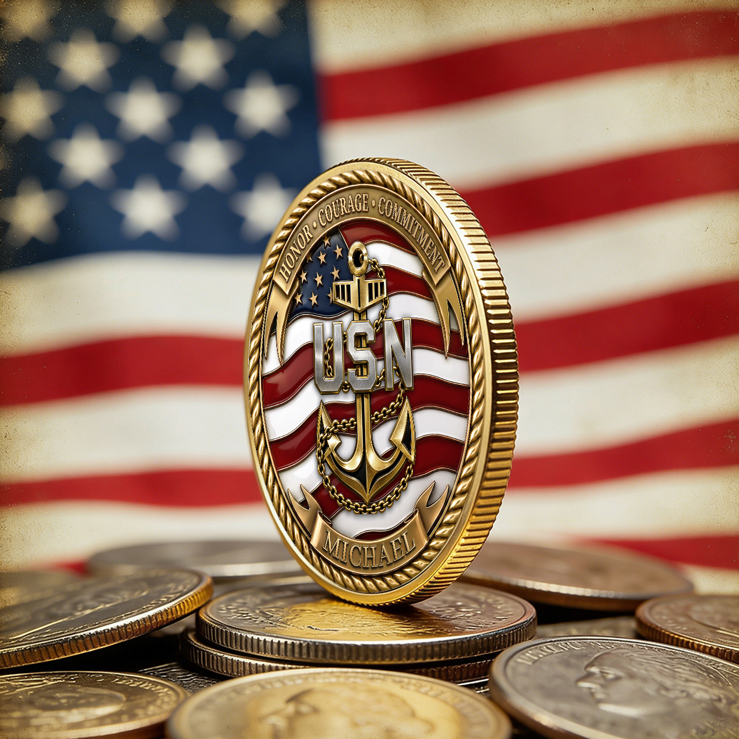 Navy Service Member Personalized Rank 3D Challenge Coin Gift