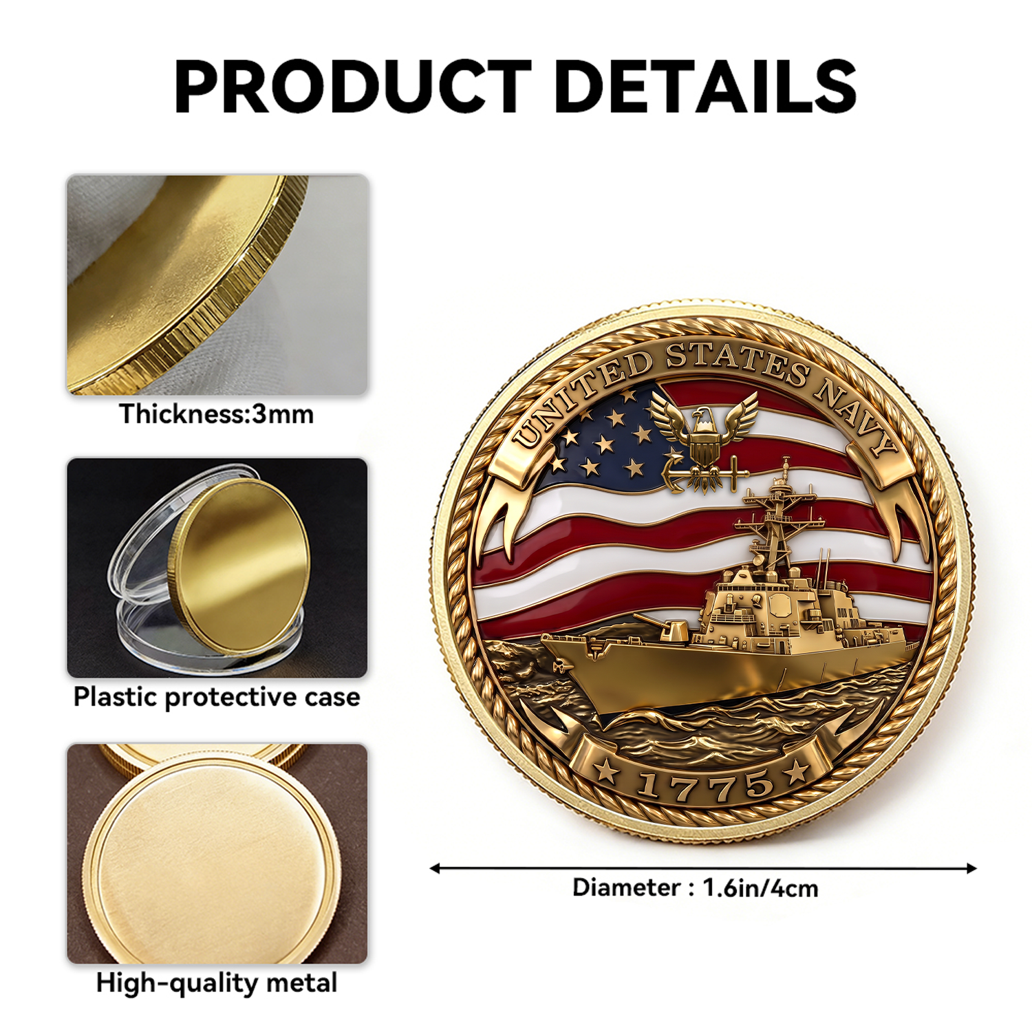 Navy Service Member Personalized Rank 3D Challenge Coin Gift