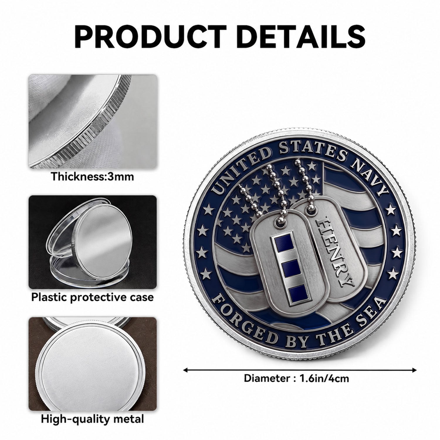 US Navy Custom Rating Rank Text 3D Challenge Coin Keepsake