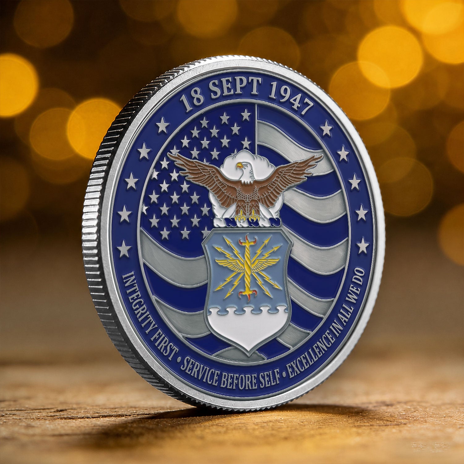 USAF Service Member Rank Text 3D Challenge Coin Keepsake