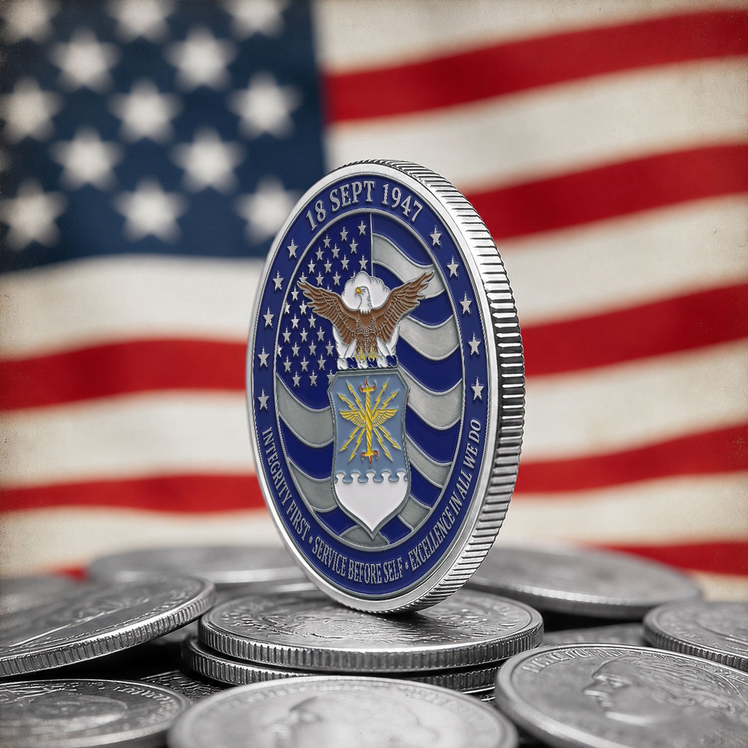 USAF Service Member Rank Text 3D Challenge Coin Keepsake