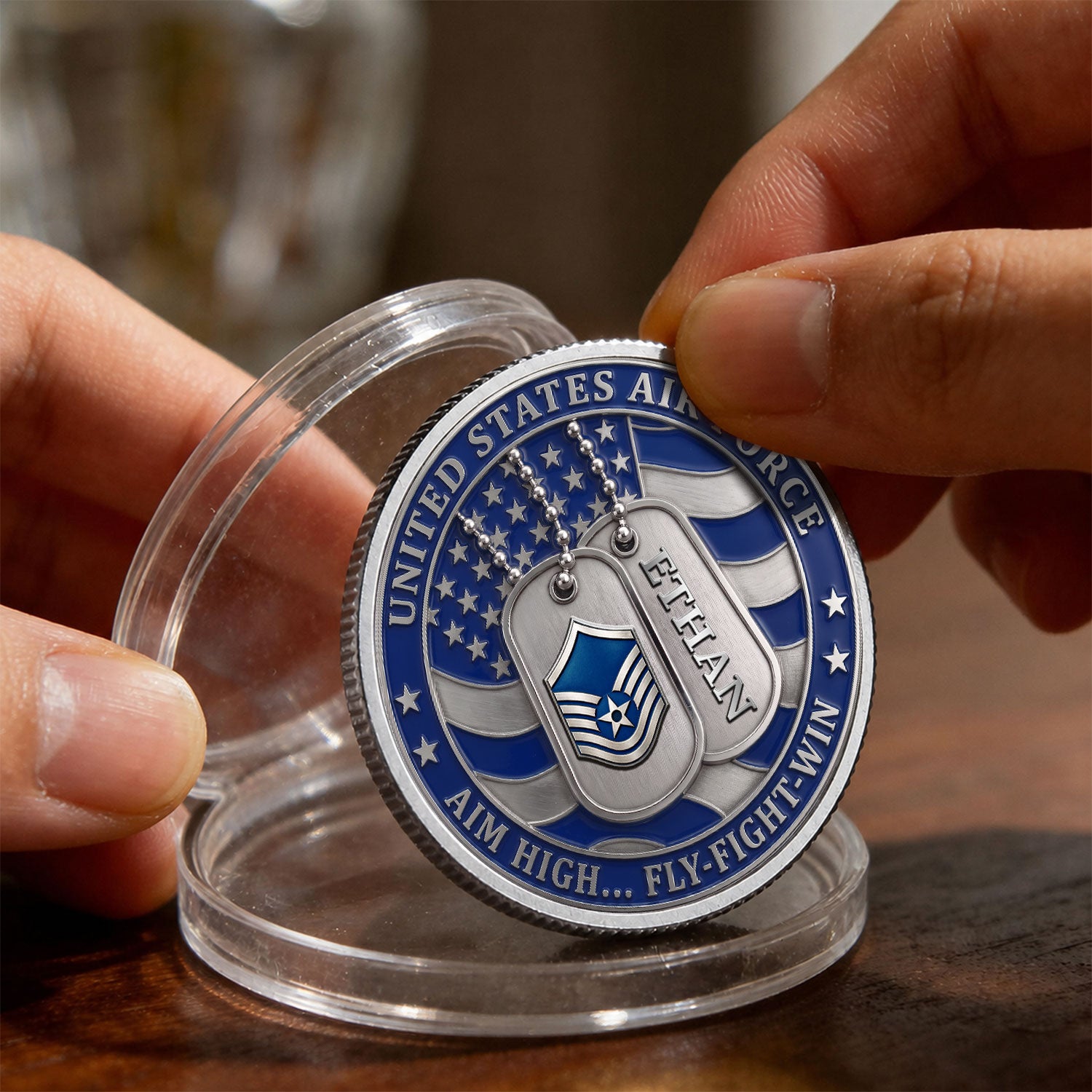 USAF Service Member Rank Text 3D Challenge Coin Keepsake