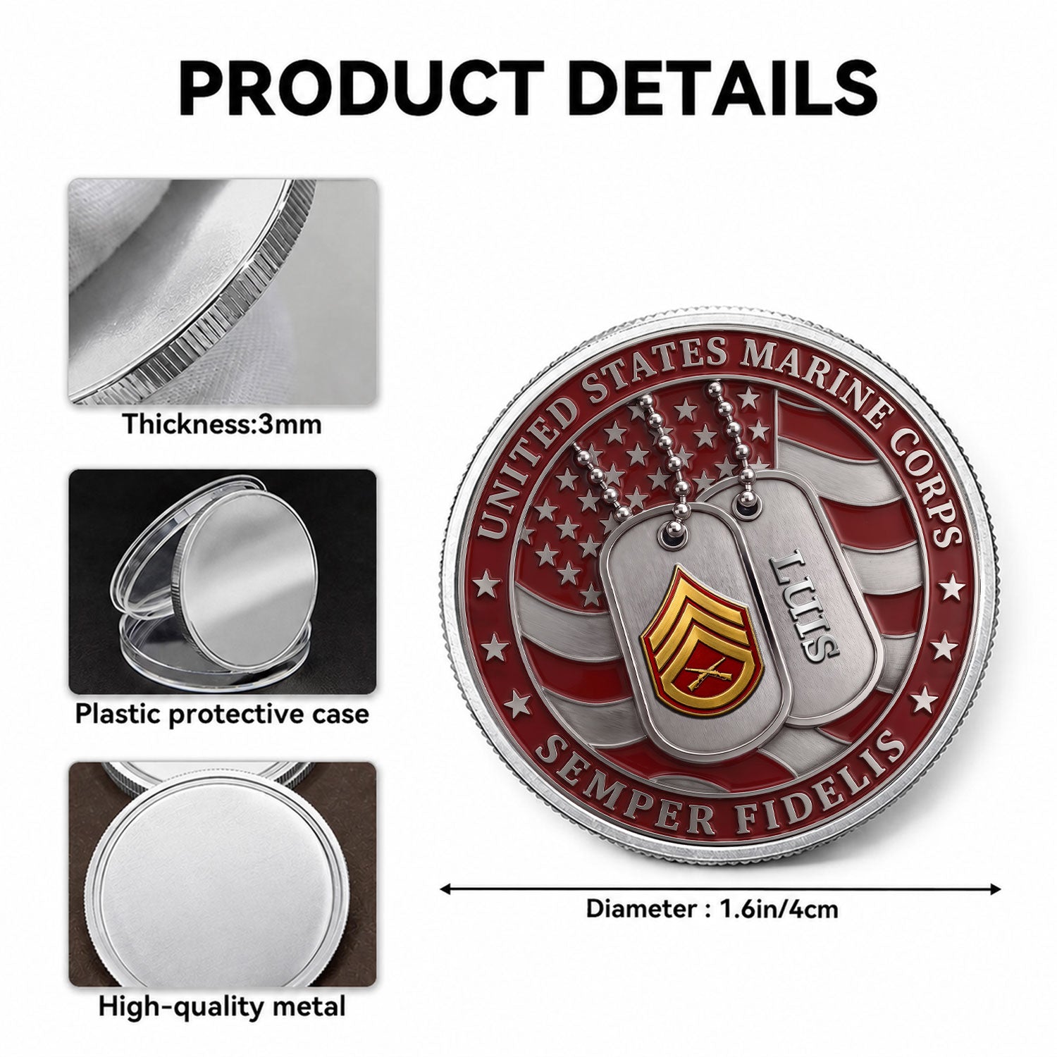 Marine Veteran Custom Service Rank 3D Challenge Coin Gift