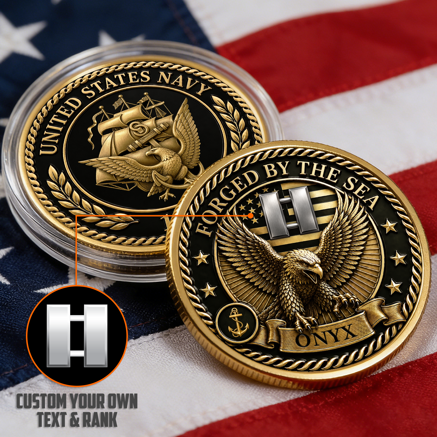 Personalized US Navy Rank Name 3D Challenge Coin Sailor Gift