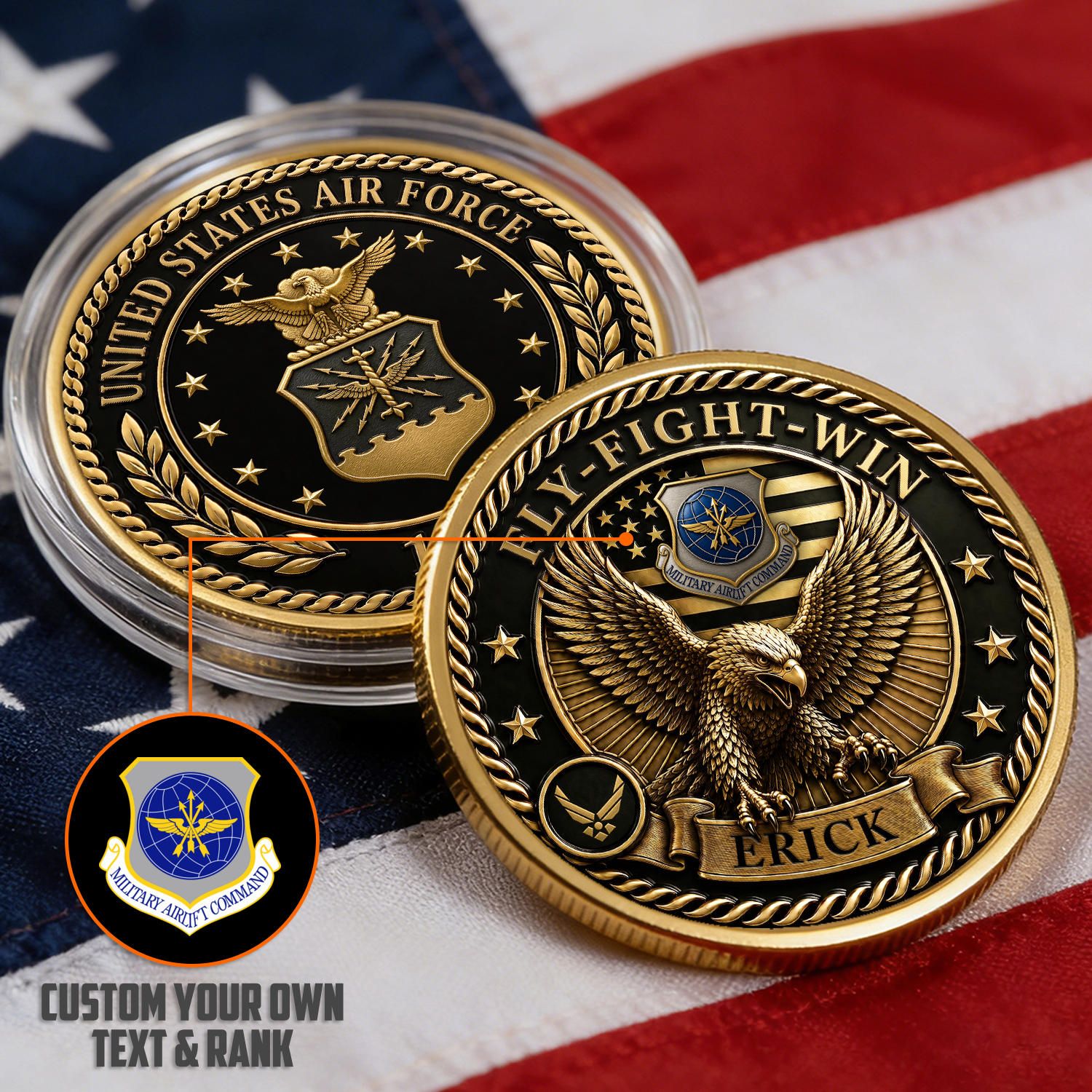 US Air Force Rank Insignia Custom Name 3D Challenge Coin