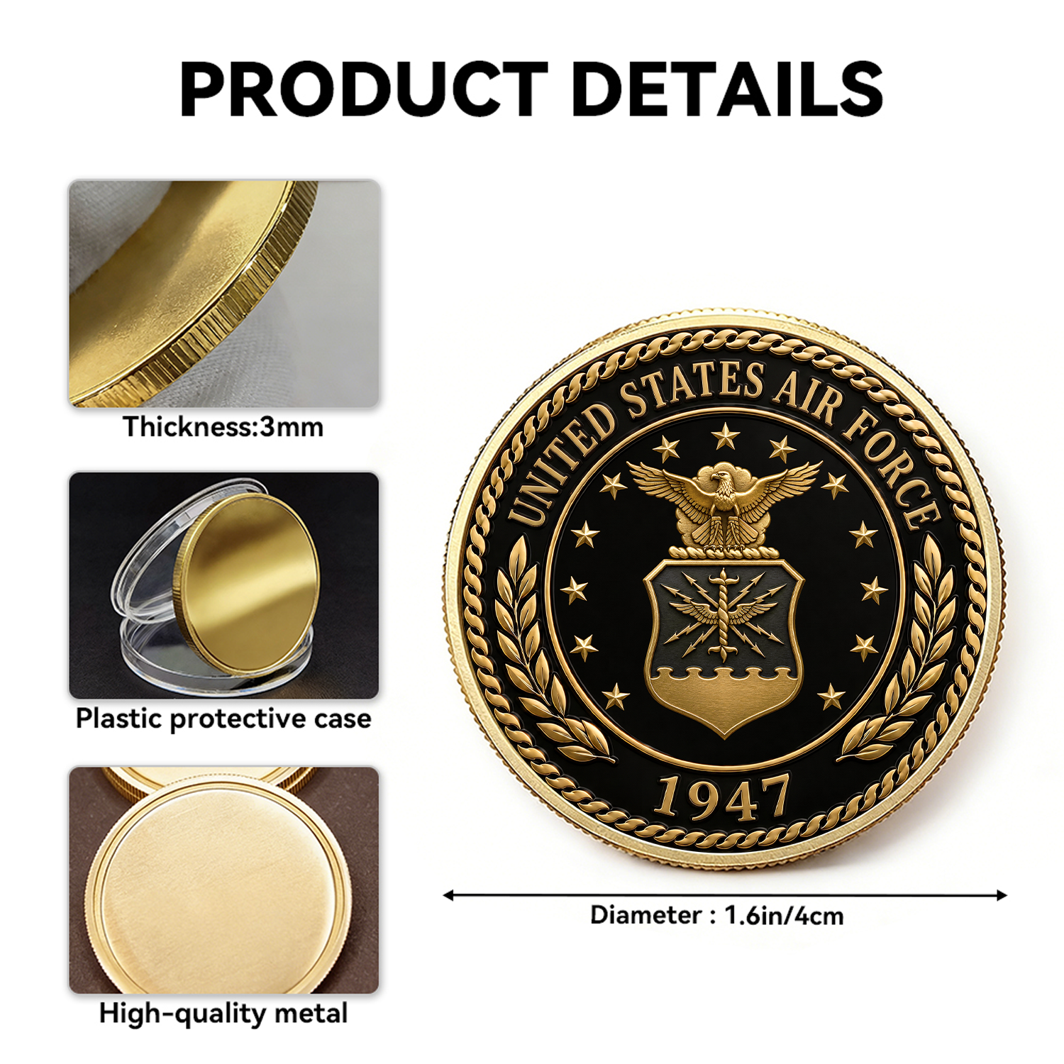 US Air Force Rank Insignia Custom Name 3D Challenge Coin