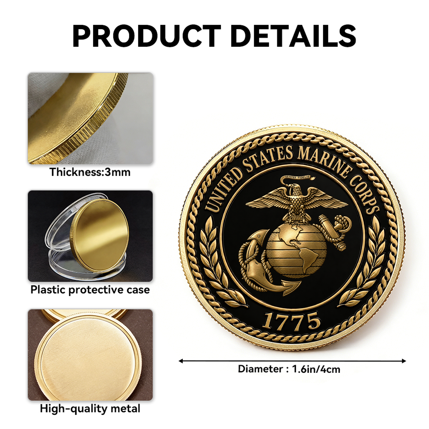 Personalized USMC Promotion Rank Text 3D Challenge Coin