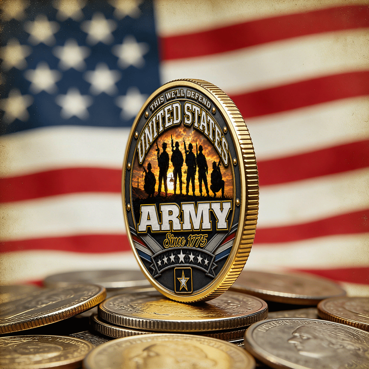US Army Personalized Rank Text 3D Challenge Coin Veteran Gift