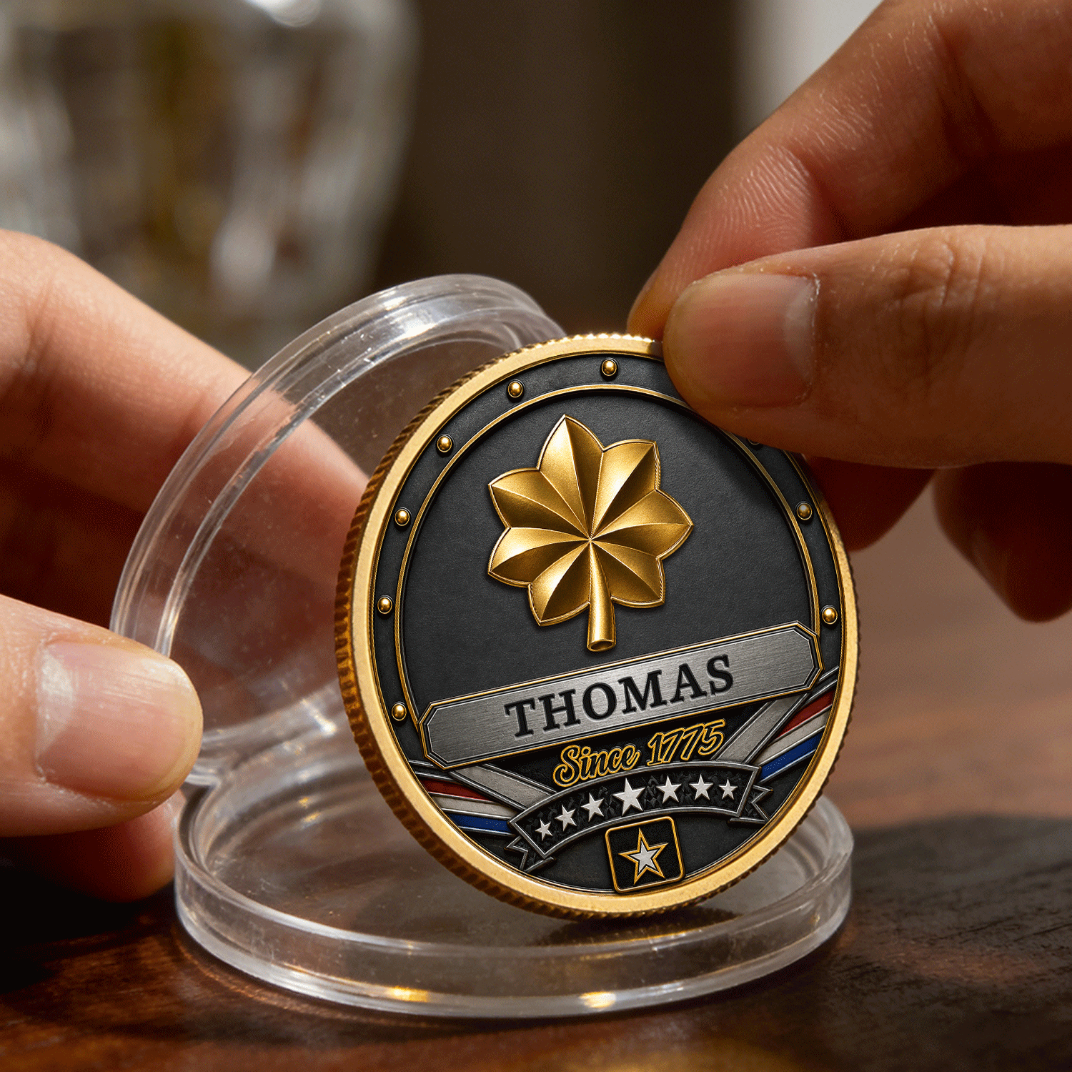 US Army Personalized Rank Text 3D Challenge Coin Veteran Gift