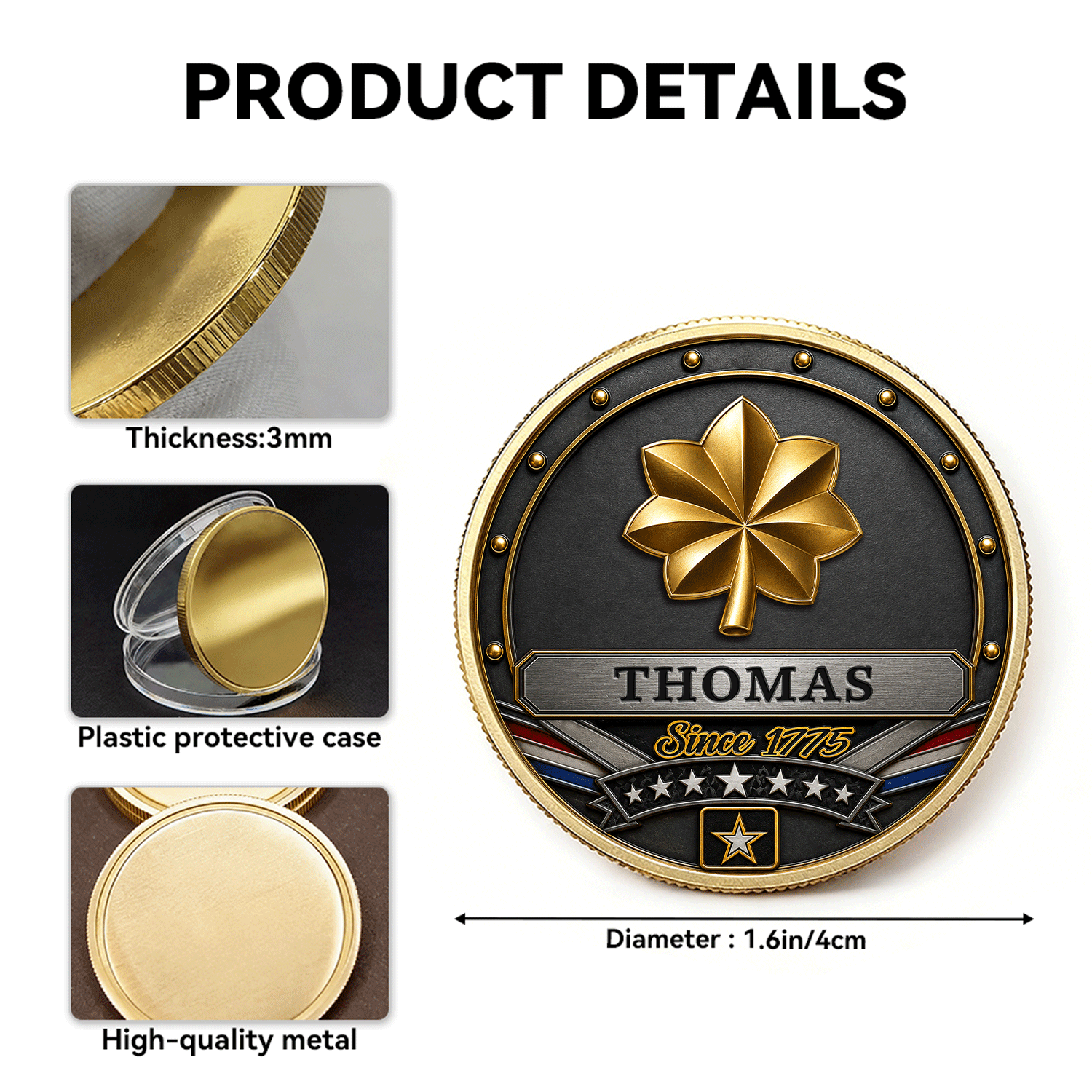 US Army Personalized Rank Text 3D Challenge Coin Veteran Gift