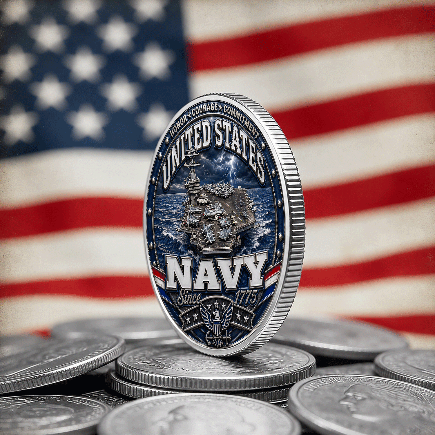 Custom Navy Military Rank Name 3D Challenge Coin Tribute