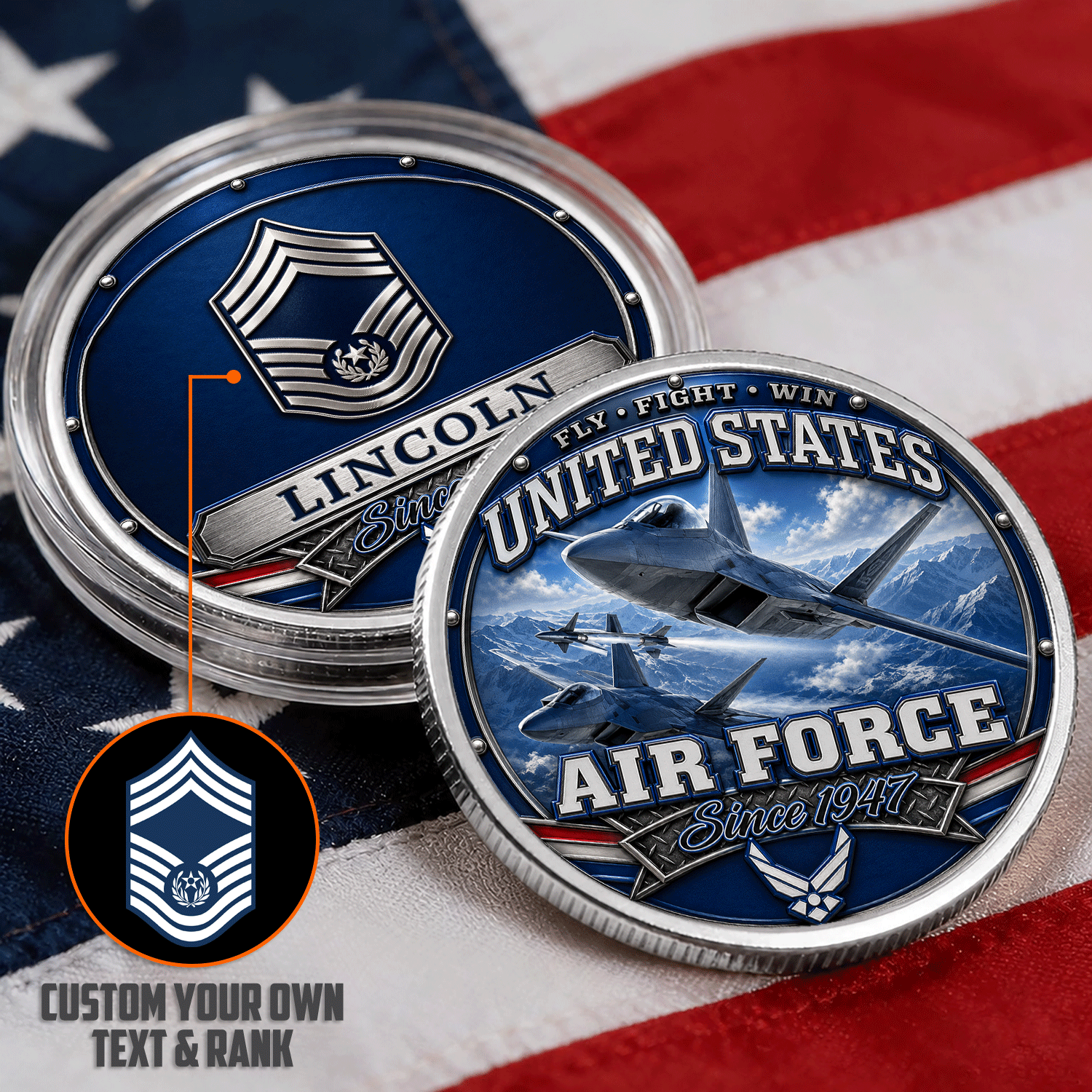 Personalized Air Force Duty Rank 3D Challenge Coin Tribute
