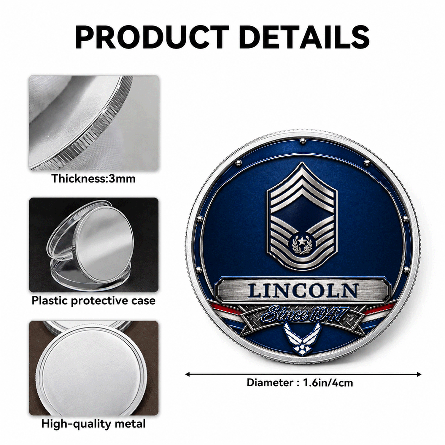Personalized Air Force Duty Rank 3D Challenge Coin Tribute