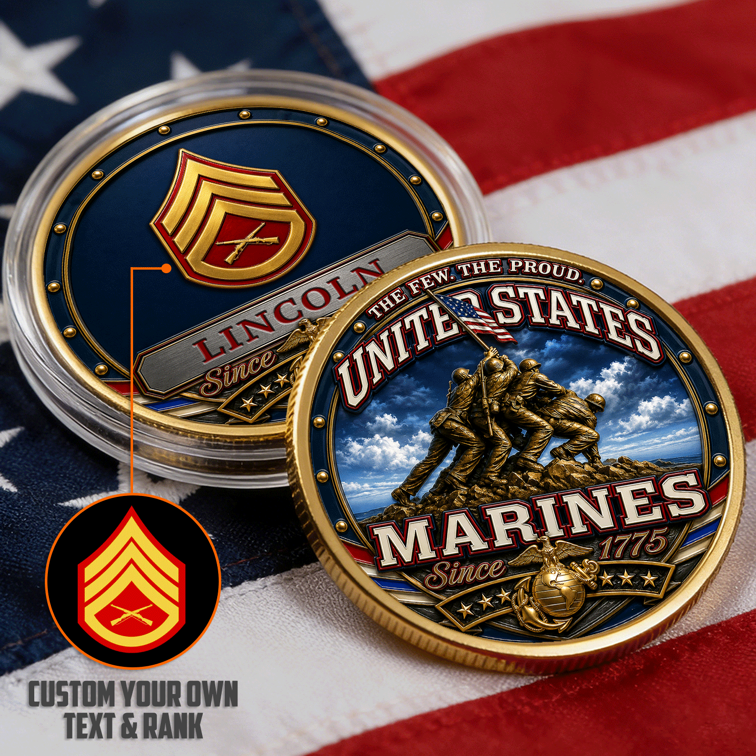 Custom Marine Corps Career Rank 3D Challenge Coin Keepsake