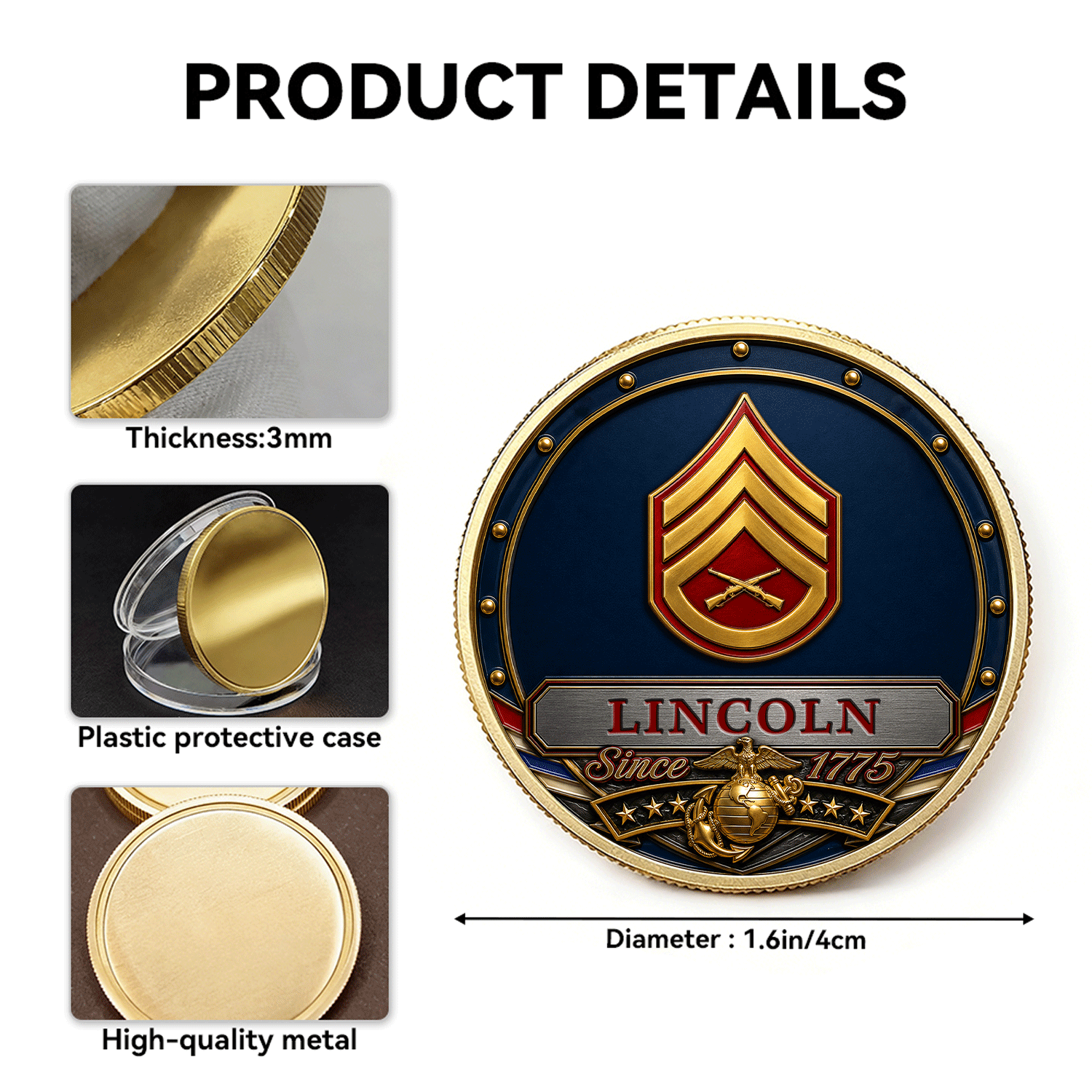 Custom Marine Corps Career Rank 3D Challenge Coin Keepsake