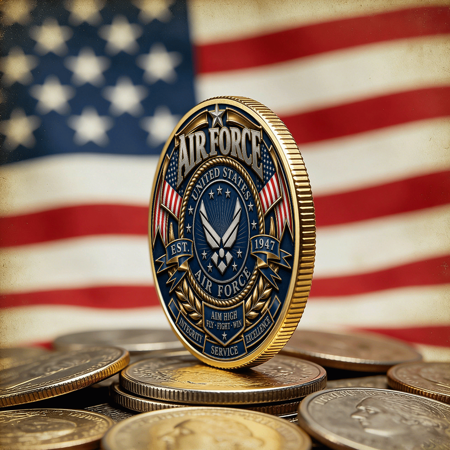 USAF Custom Service Insignia Text 3D Challenge Coin Gift