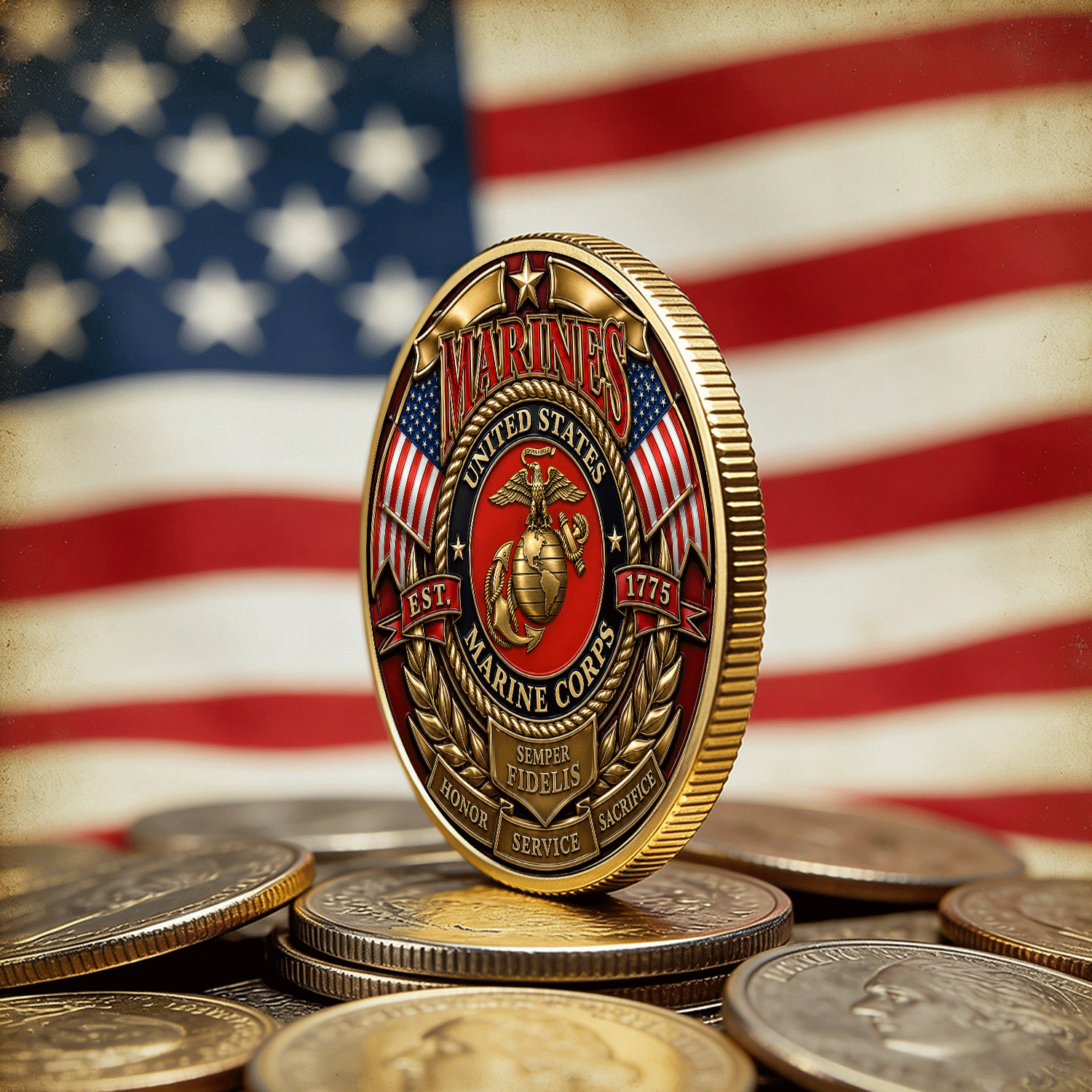 USMC Marine Personalized Insignia 3D Challenge Coin Gift