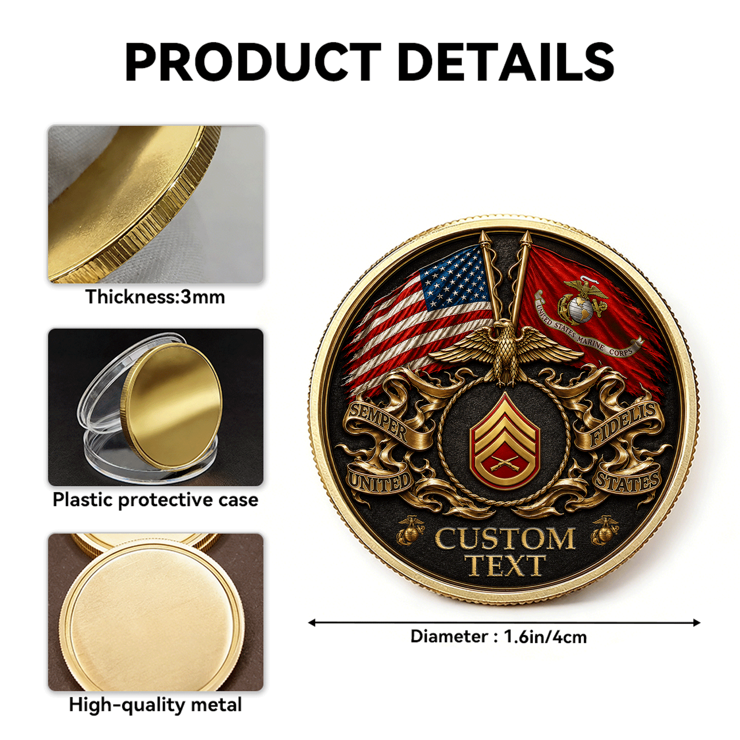 USMC Marine Personalized Insignia 3D Challenge Coin Gift