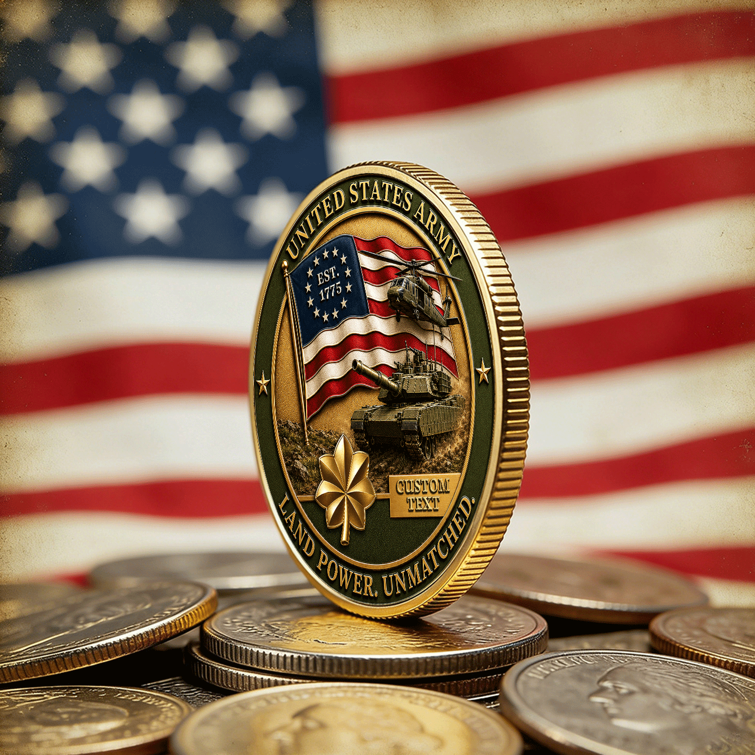 Custom US Army Rank 3D Challenge Coin Keepsake
