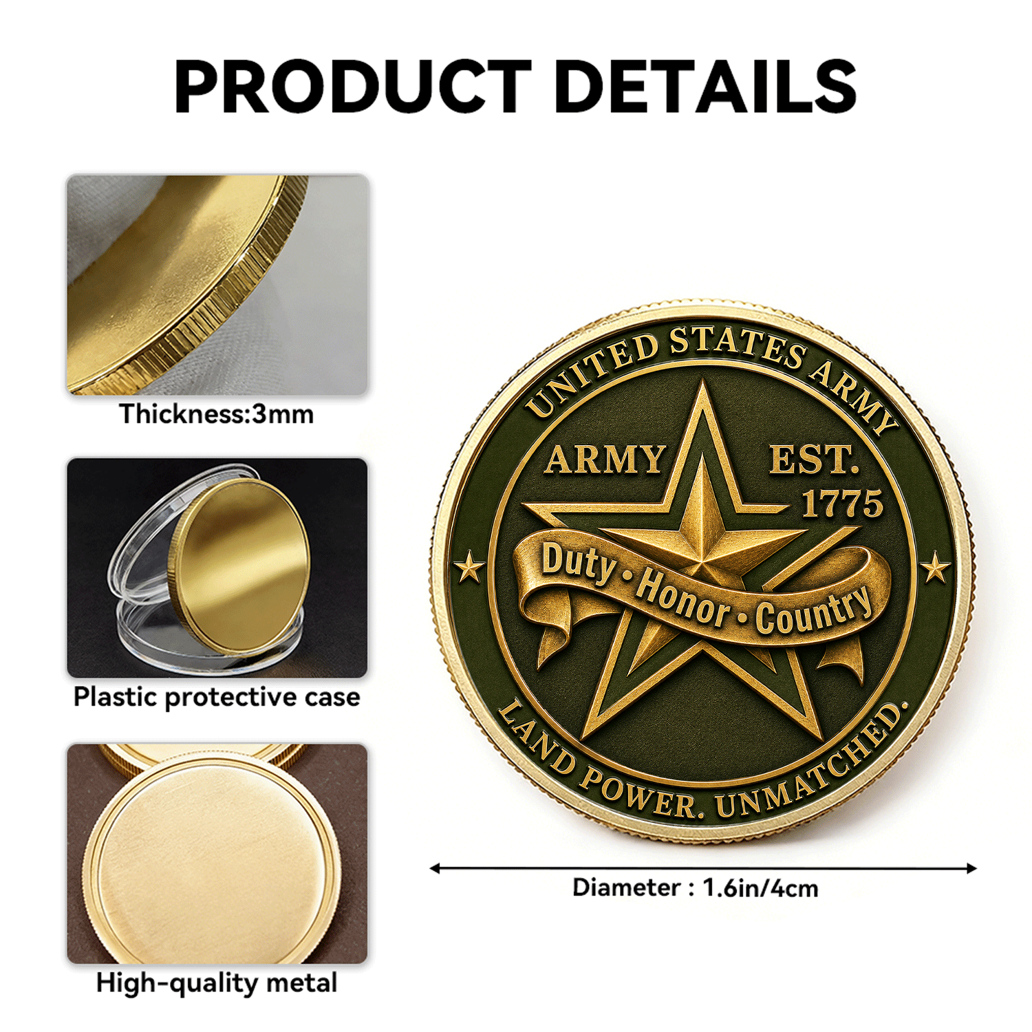 Custom US Army Rank 3D Challenge Coin Keepsake