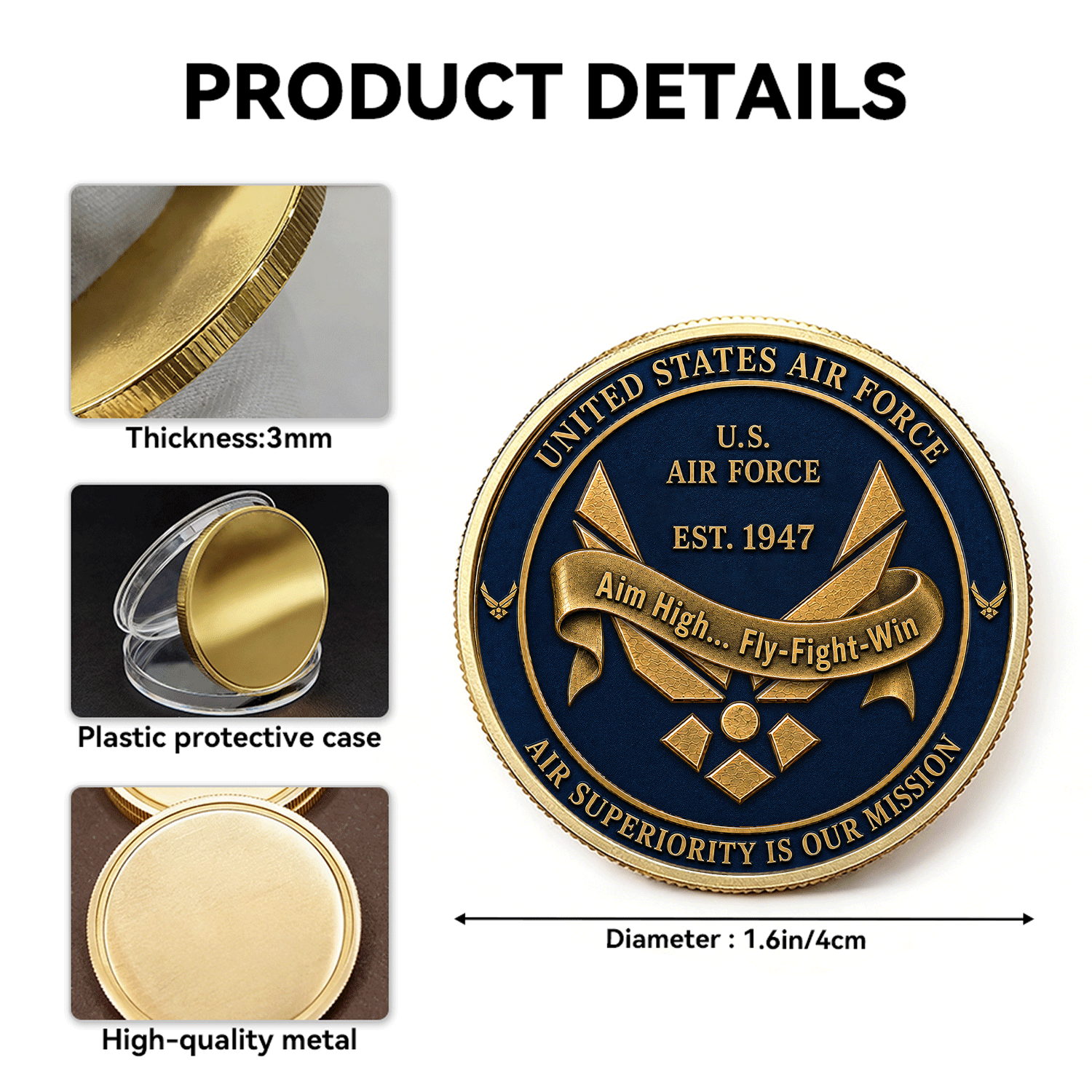 US Air Force Custom Rank Tribute 3D Challenge Coin Gift