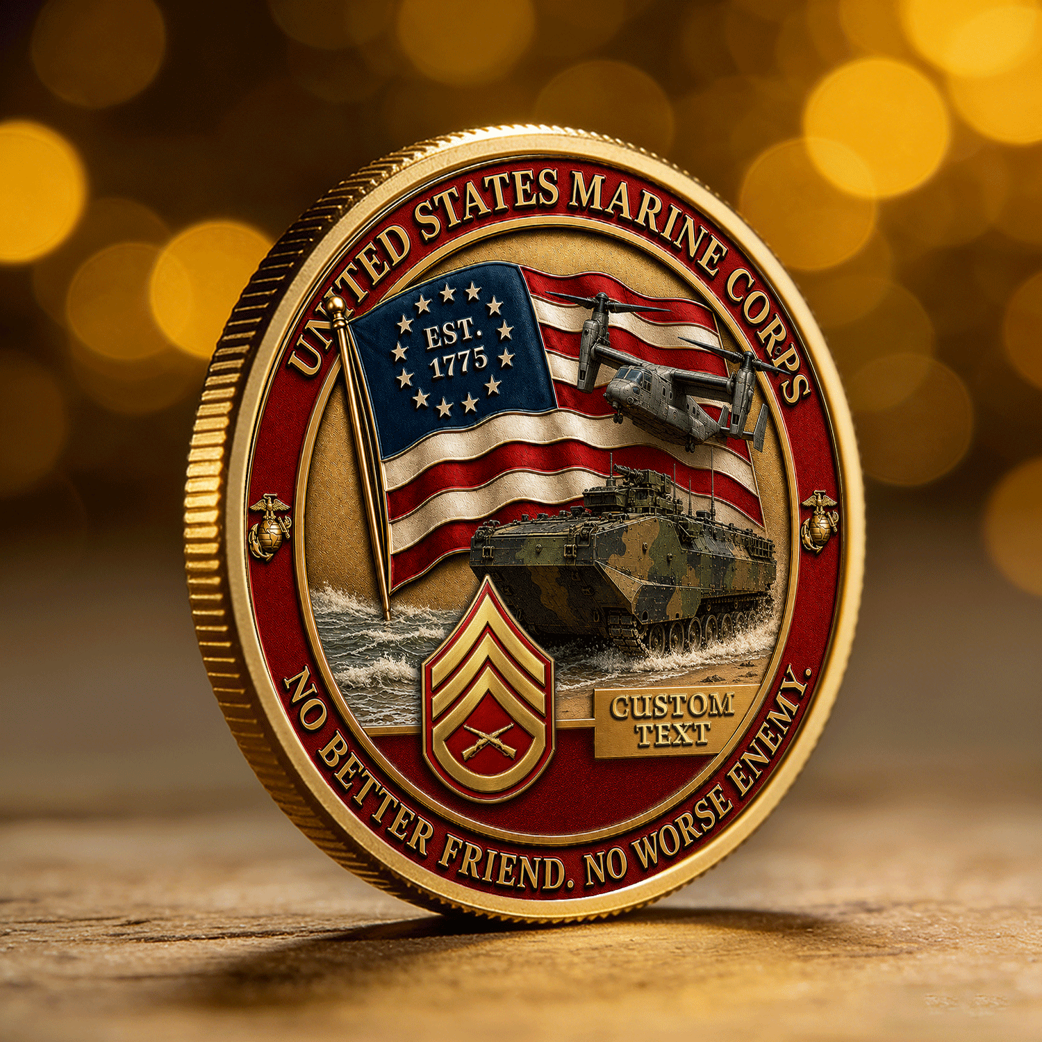 USMC Custom Rank and Name 3D Challenge Coin Veteran Keepsake