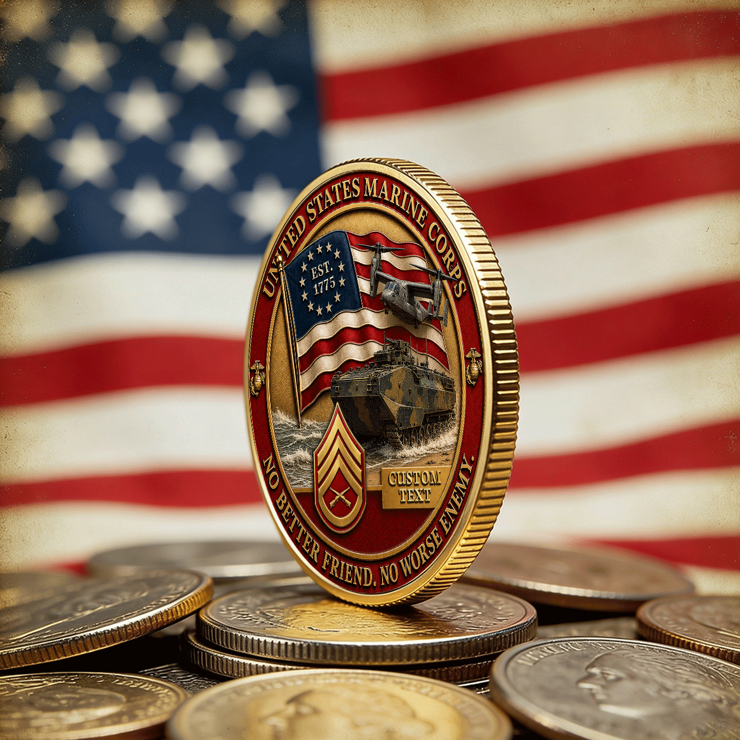 USMC Custom Rank and Name 3D Challenge Coin Veteran Keepsake