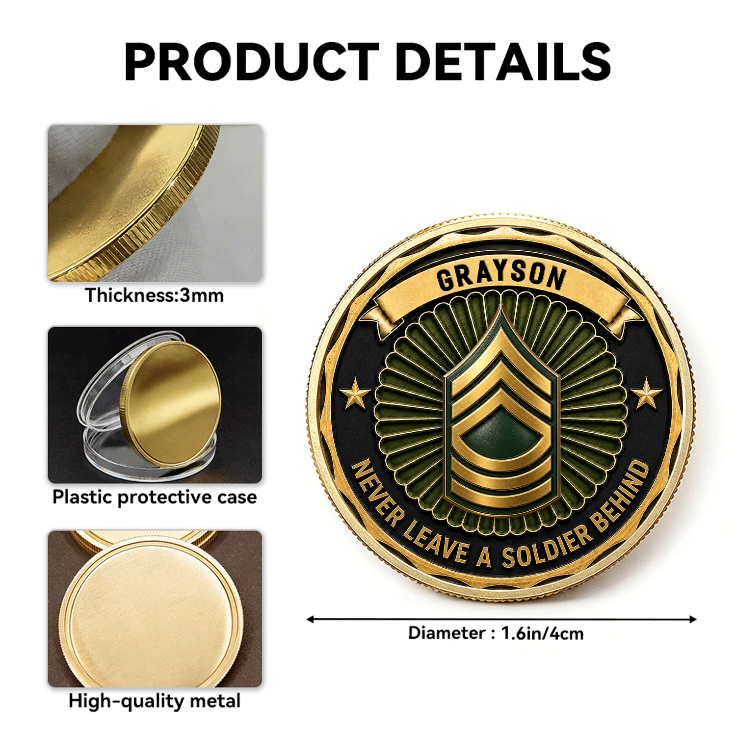 Custom Army Service Member Rank 3D Challenge Coin Gift